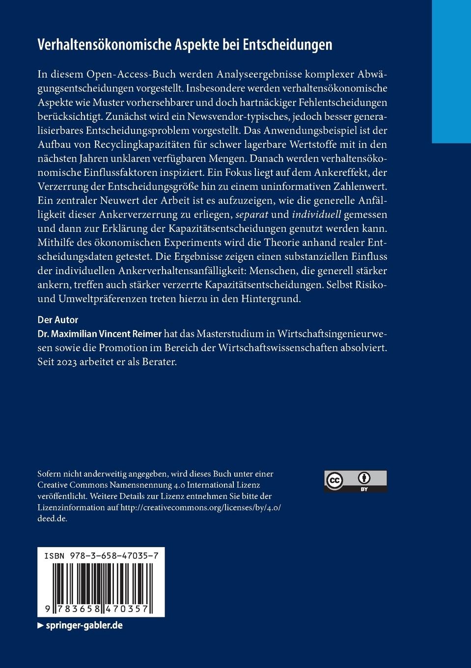 Rückseitencover Verhaltensökonomische Aspekte bei Entscheidungen