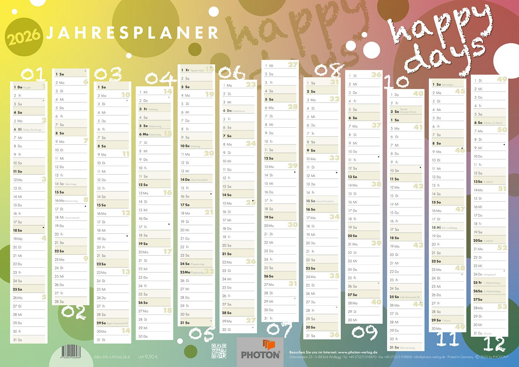 Vorderes Coverbild Jahresplaner "HAPPY DAYS" Kalender 2026