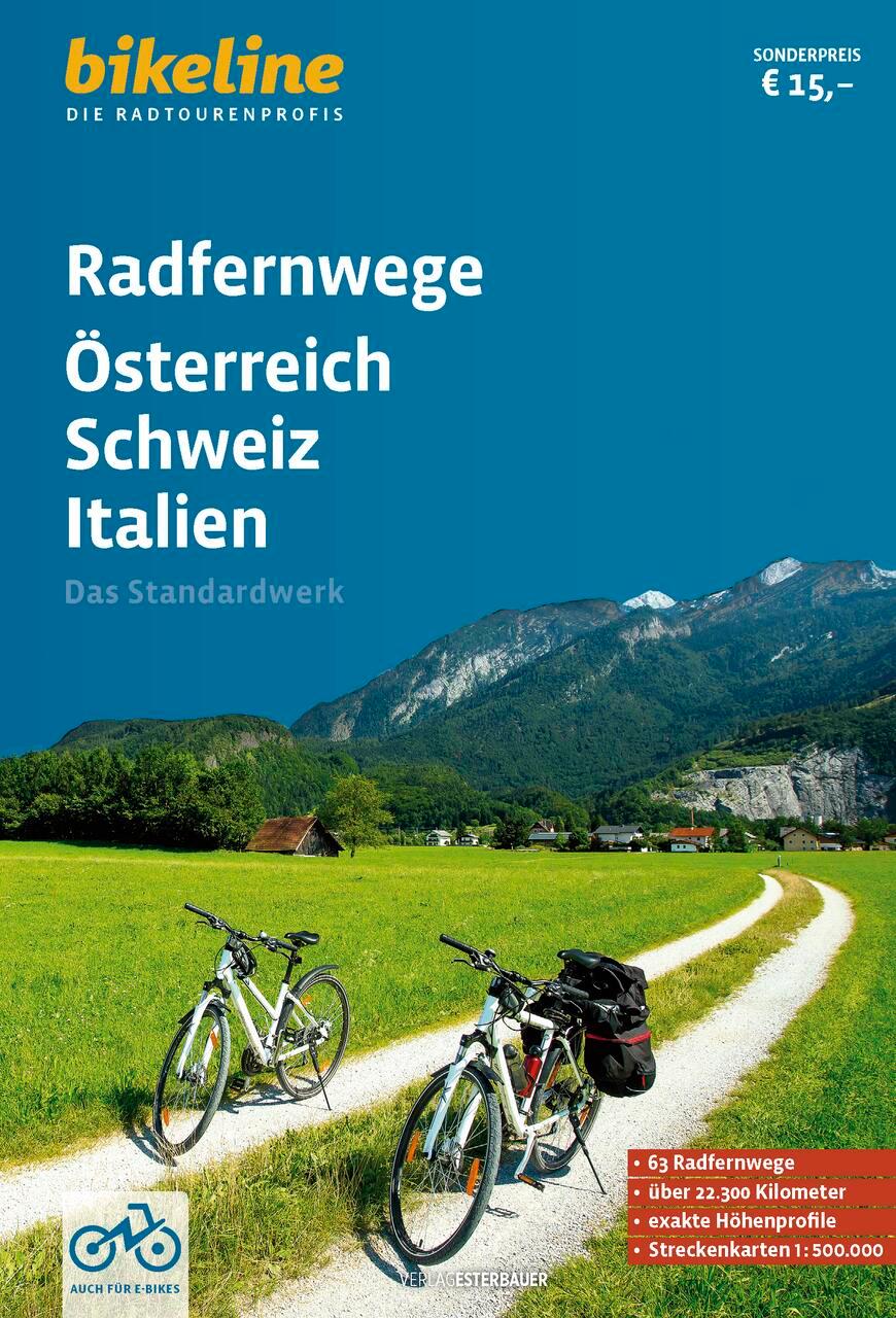 Vorderes Coverbild Radfernwege Österreich, Schweiz, Italien