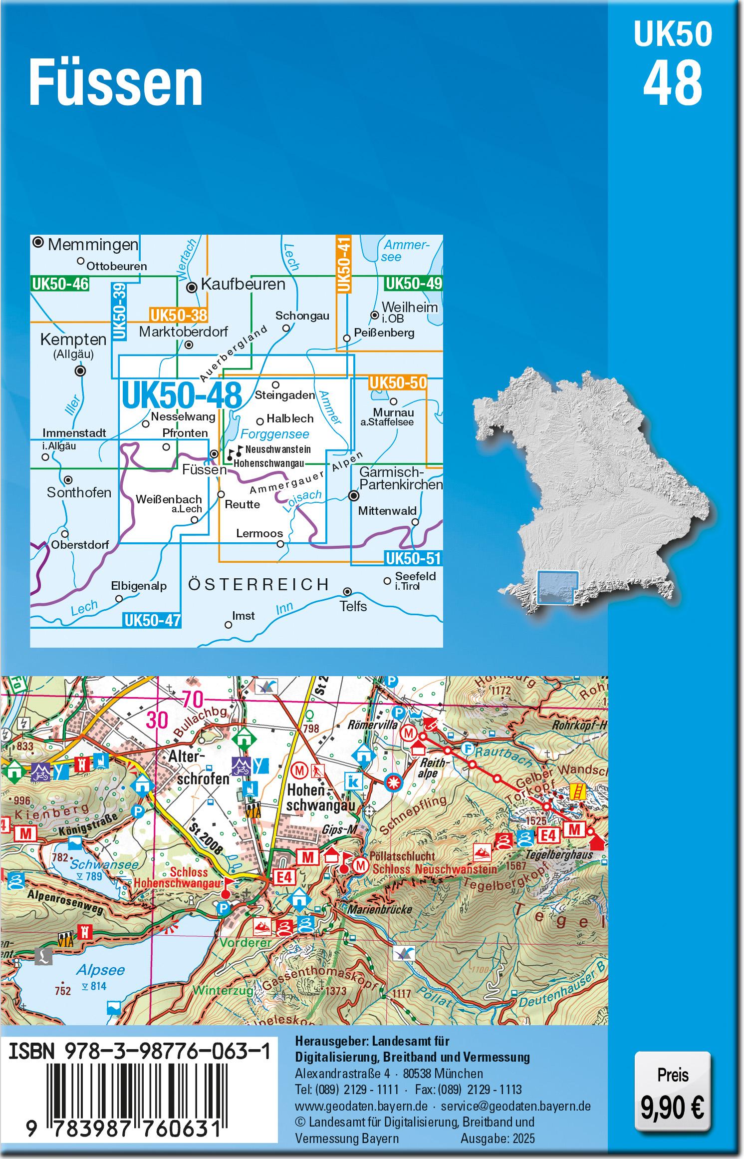 Rückseitencover UK50-48 Füssen (Umgebungskarte 1:50000)