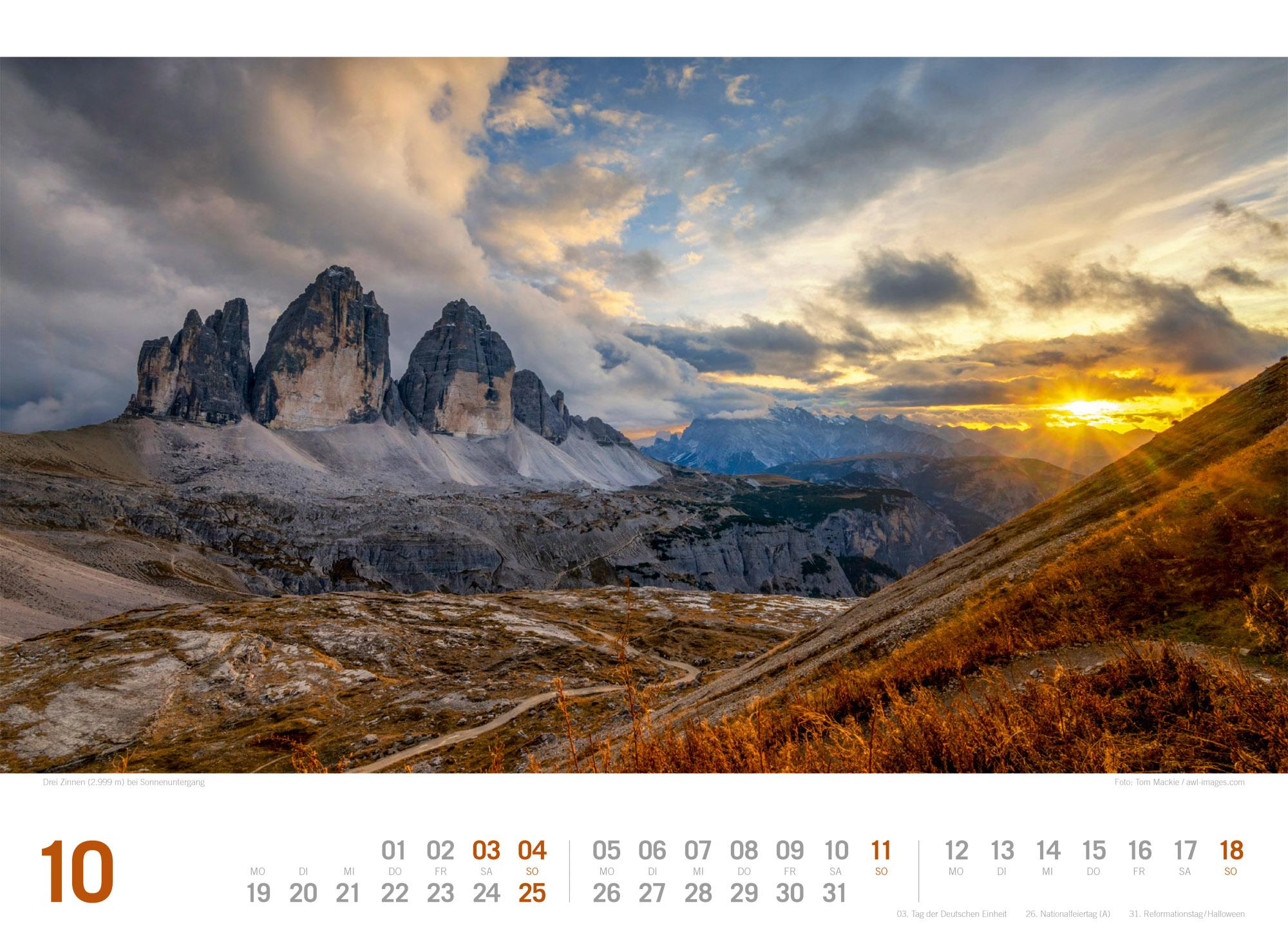 Beispielinhalt (Bild) Südtirol ReiseLust Kalender 2026 | von Bozen bis zu den drei Zinnen