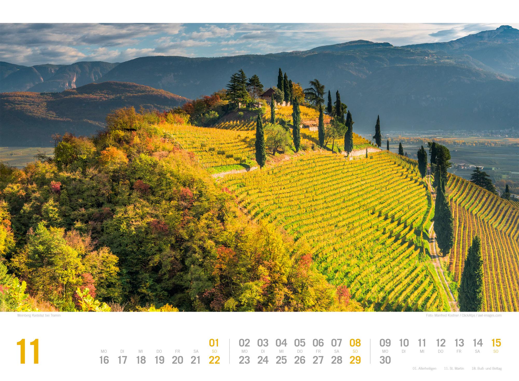 Beispielinhalt (Bild) Südtirol ReiseLust Kalender 2026 | von Bozen bis zu den drei Zinnen