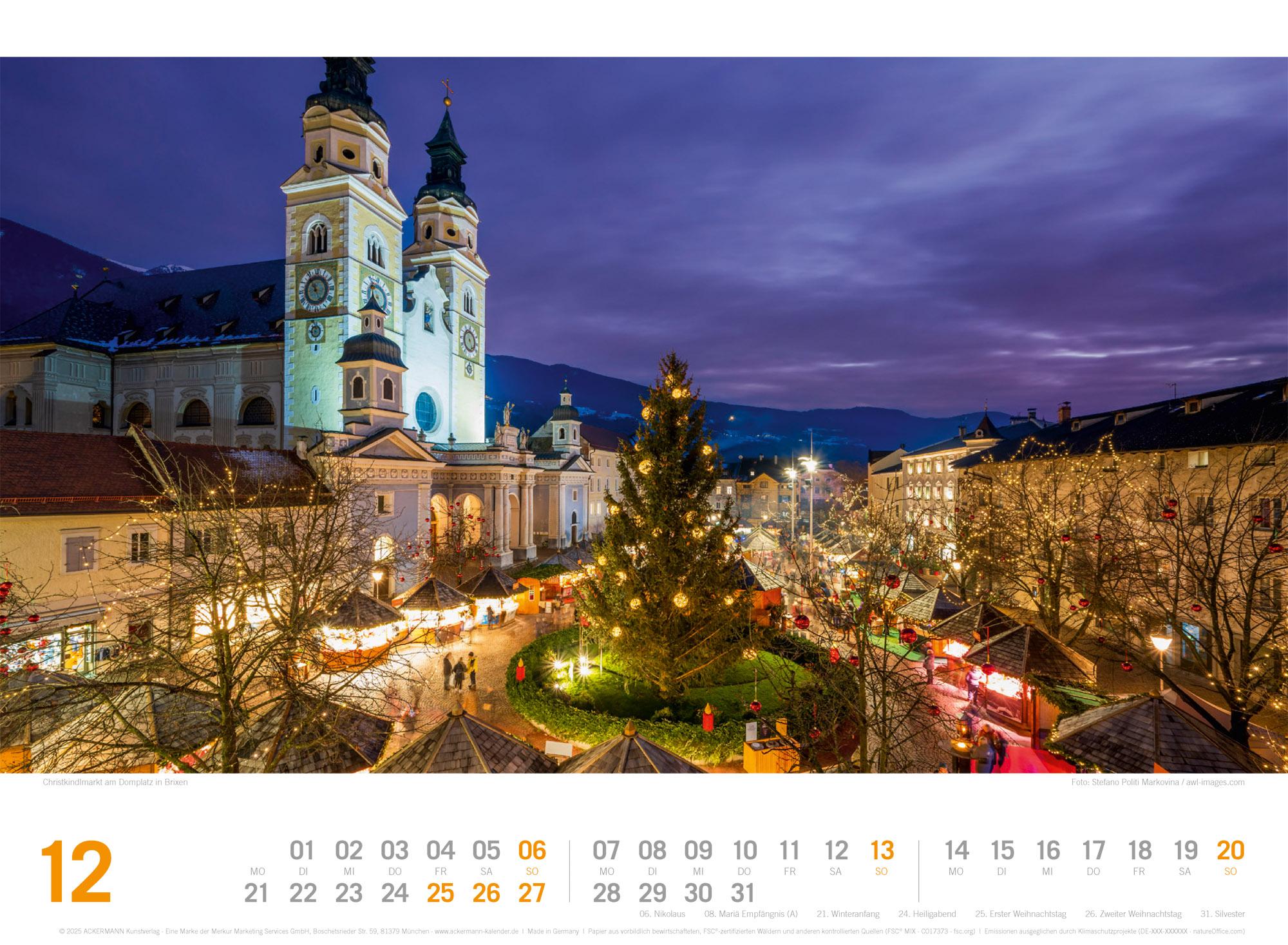 Beispielinhalt (Bild) Südtirol ReiseLust Kalender 2026 | von Bozen bis zu den drei Zinnen