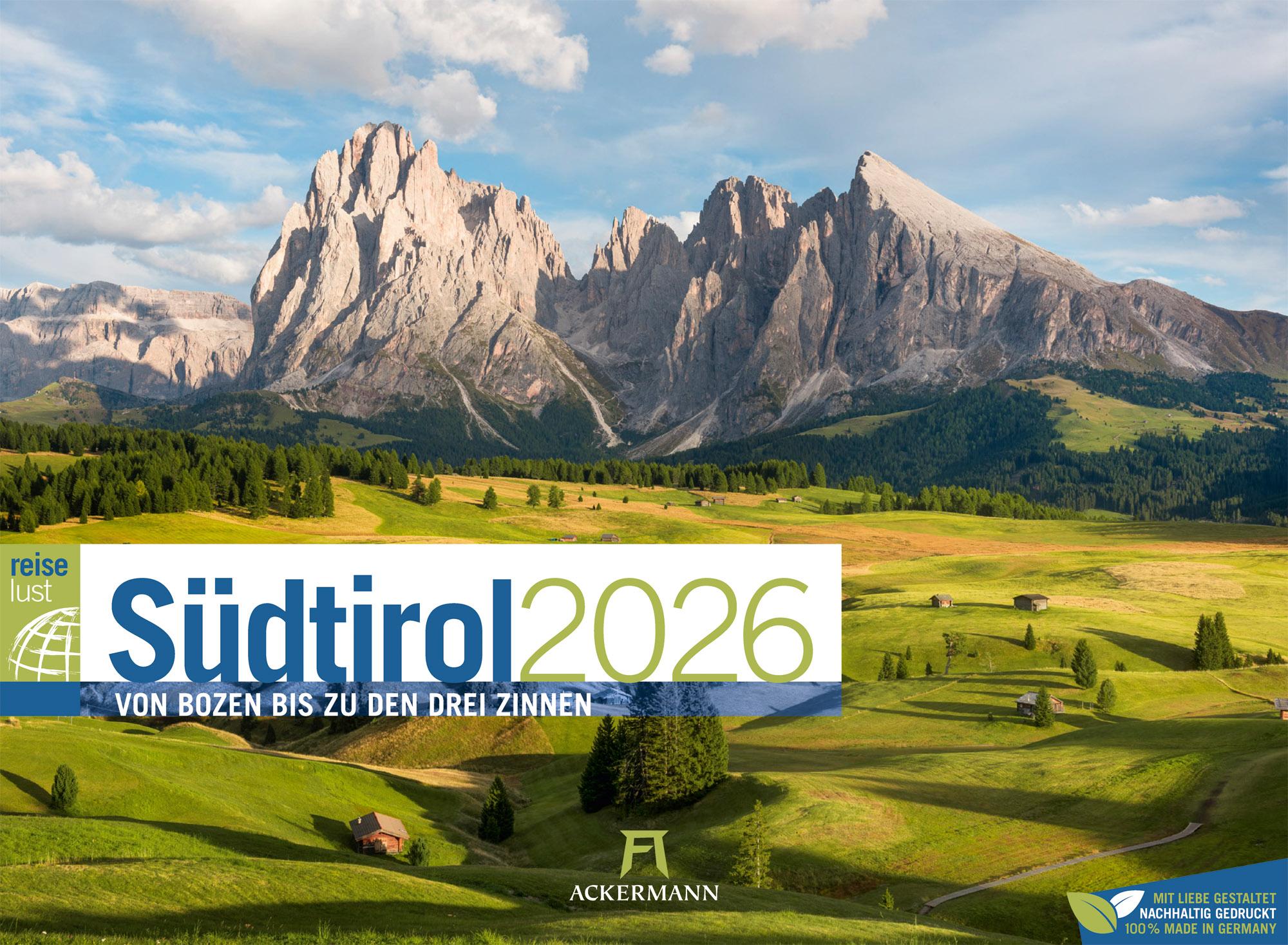 Vorderes Coverbild Südtirol ReiseLust Kalender 2026 | von Bozen bis zu den drei Zinnen