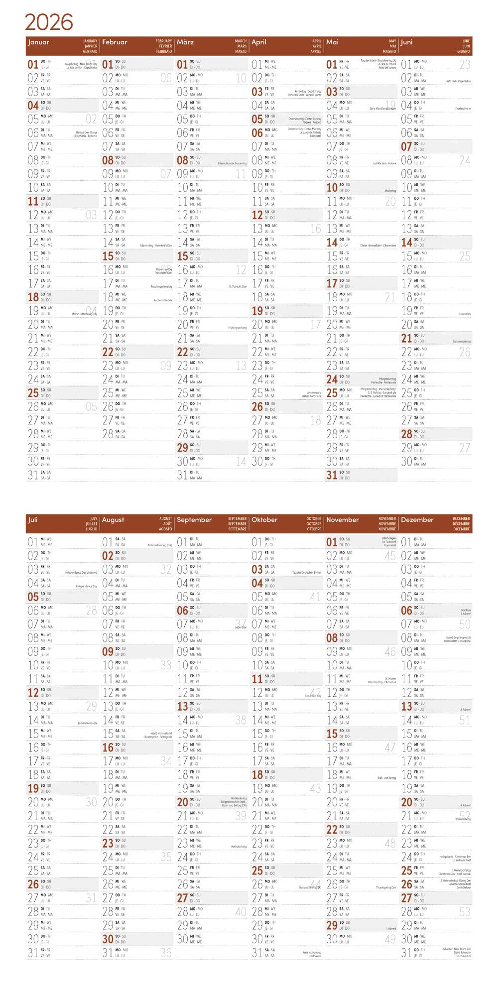 Beispielinhalt (Bild) Eulen Broschürenkalender 2026 - 30x30 - Art12
