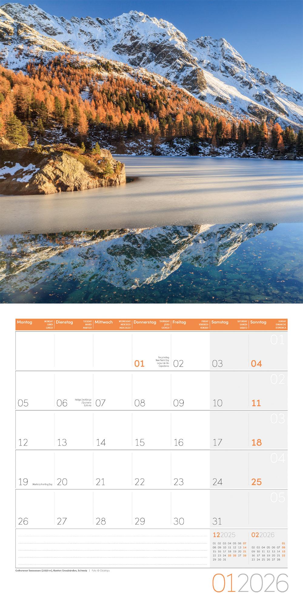 Beispielinhalt (Bild) Alpen Broschürenkalender 2026 - 30x30 - Art12