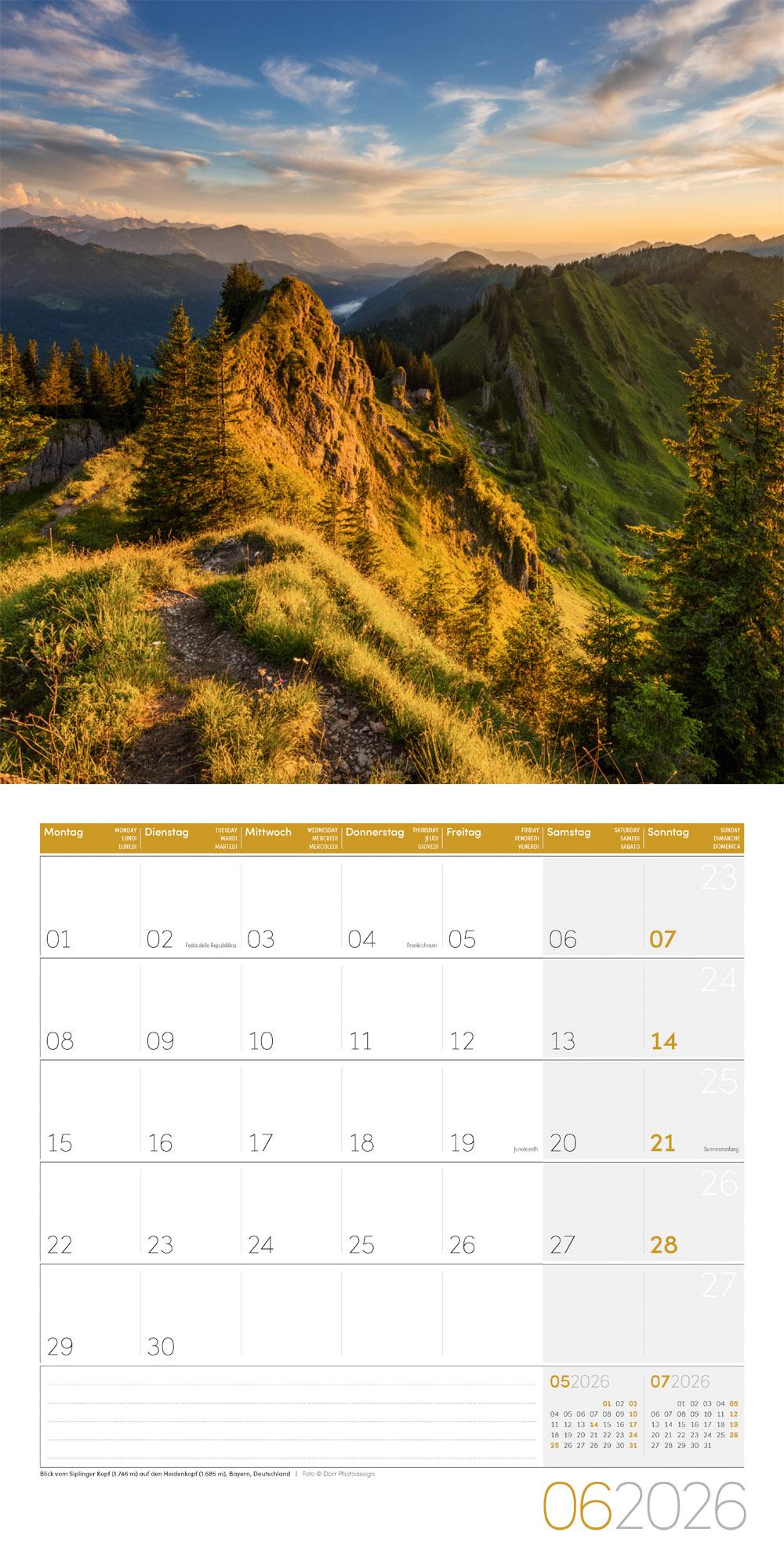 Beispielinhalt (Bild) Alpen Broschürenkalender 2026 - 30x30 - Art12