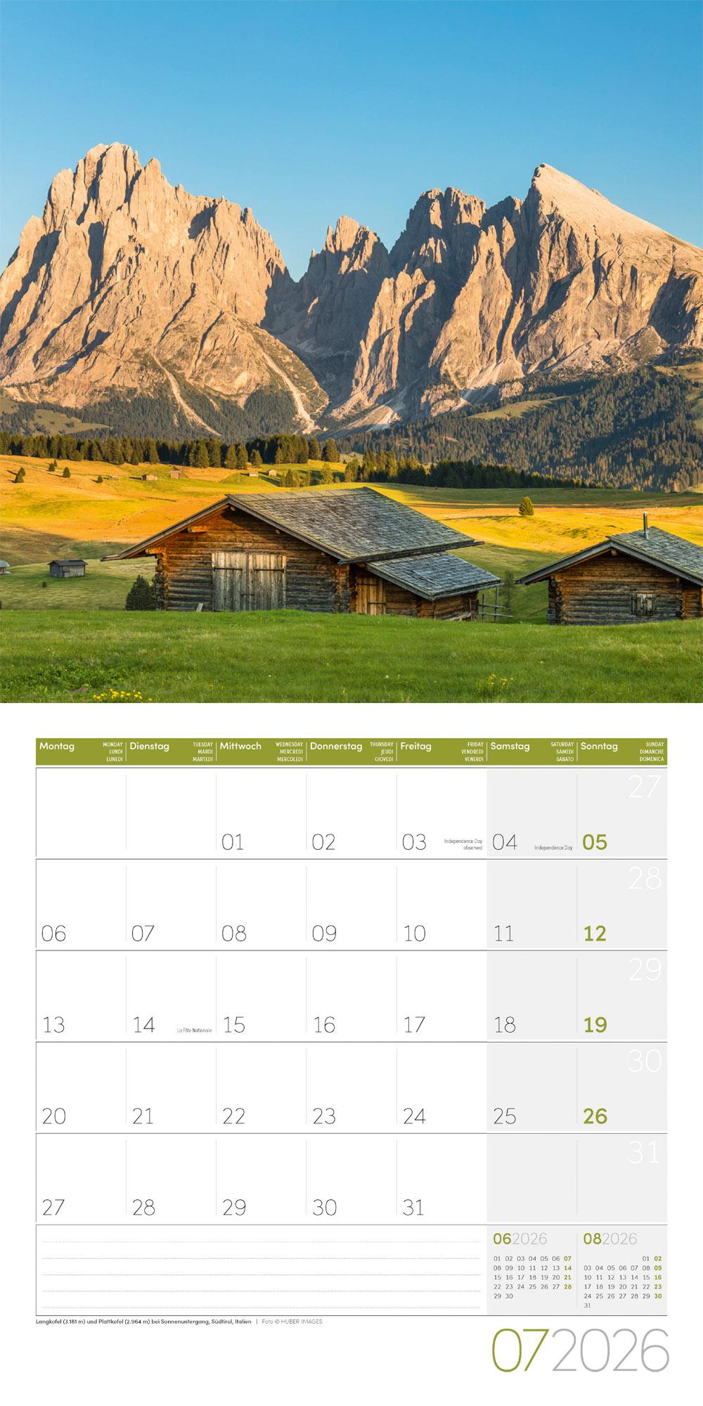 Beispielinhalt (Bild) Alpen Broschürenkalender 2026 - 30x30 - Art12