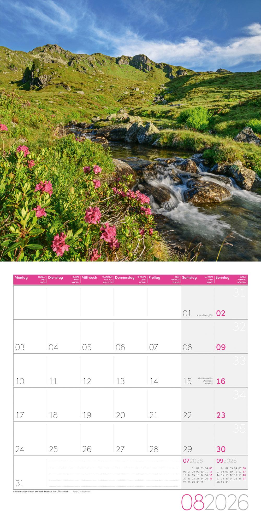 Beispielinhalt (Bild) Alpen Broschürenkalender 2026 - 30x30 - Art12