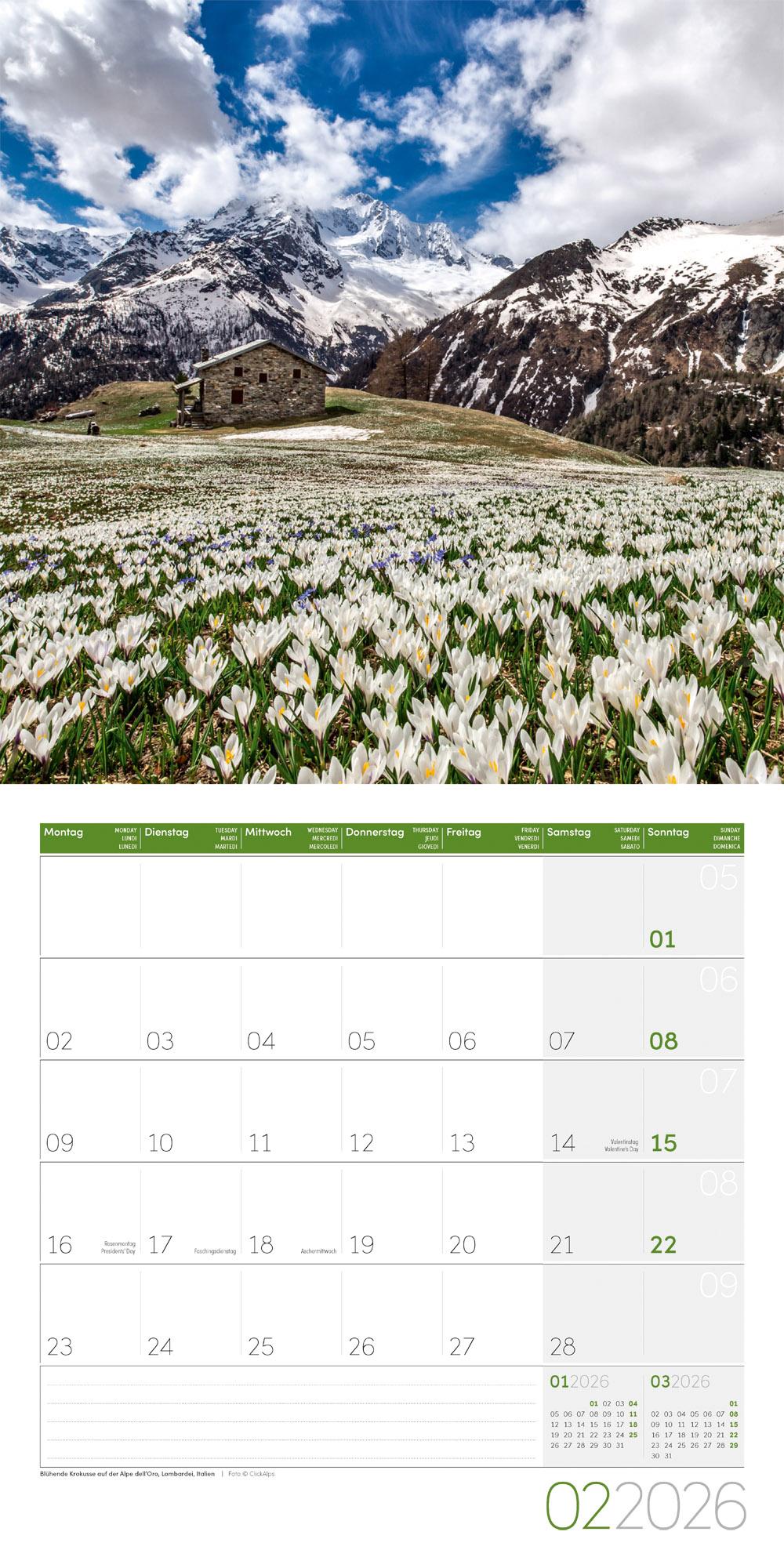 Beispielinhalt (Bild) Alpen Broschürenkalender 2026 - 30x30 - Art12