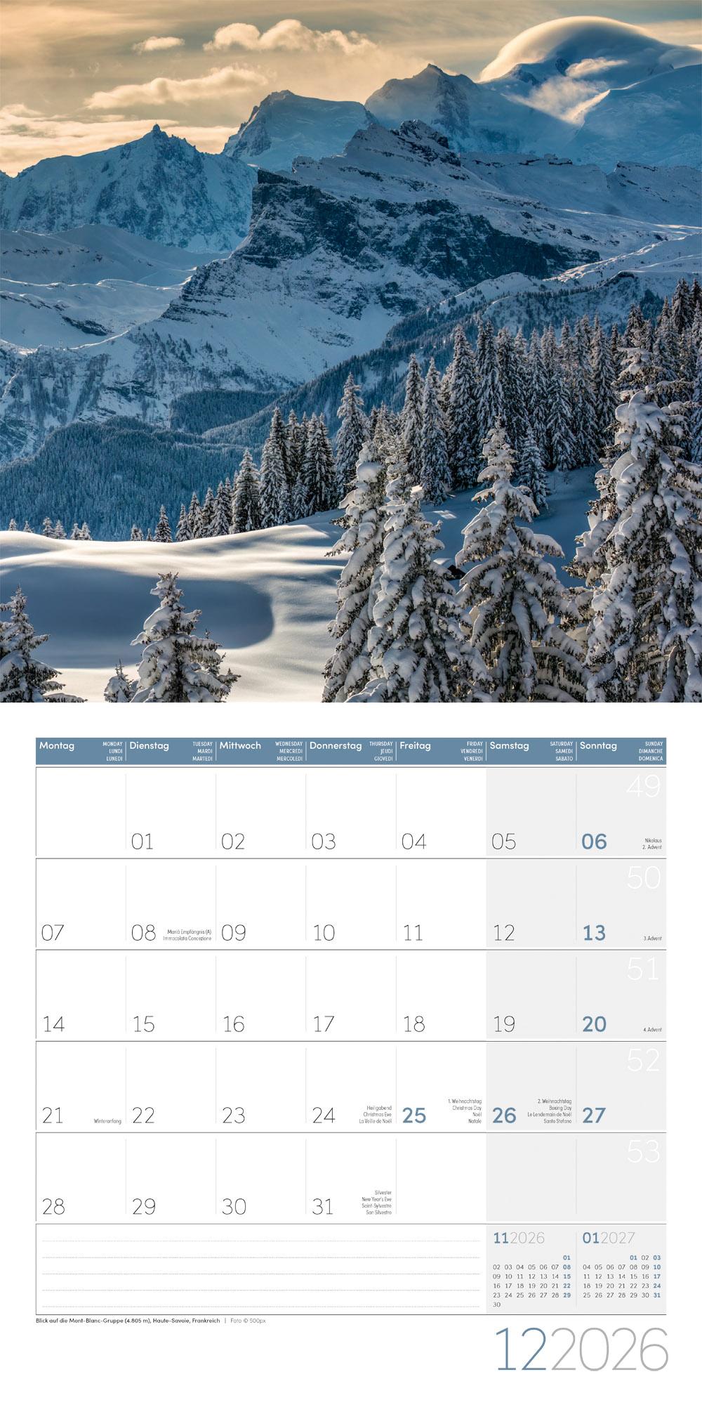 Beispielinhalt (Bild) Alpen Broschürenkalender 2026 - 30x30 - Art12