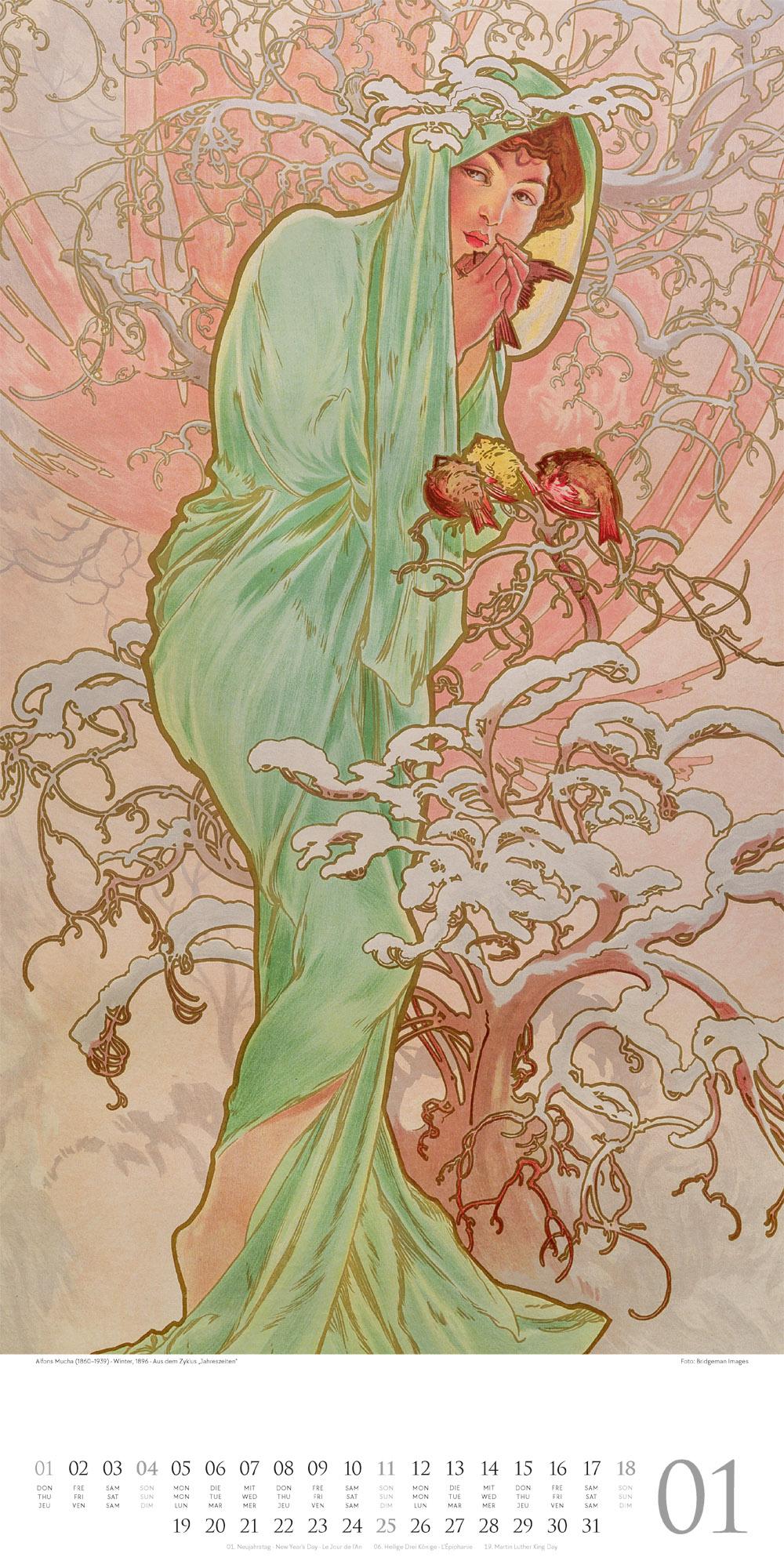 Beispielinhalt (Bild) Alfons Mucha Kalender 2026