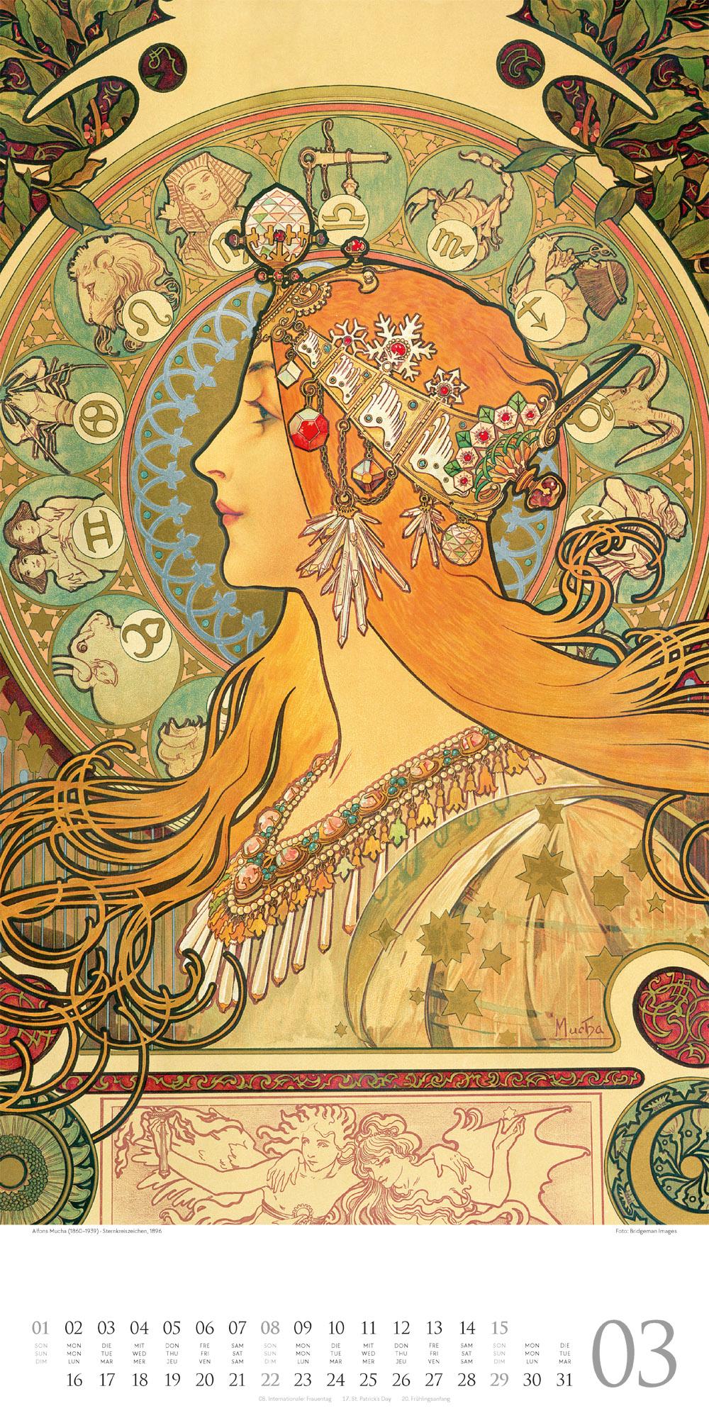 Beispielinhalt (Bild) Alfons Mucha Kalender 2026