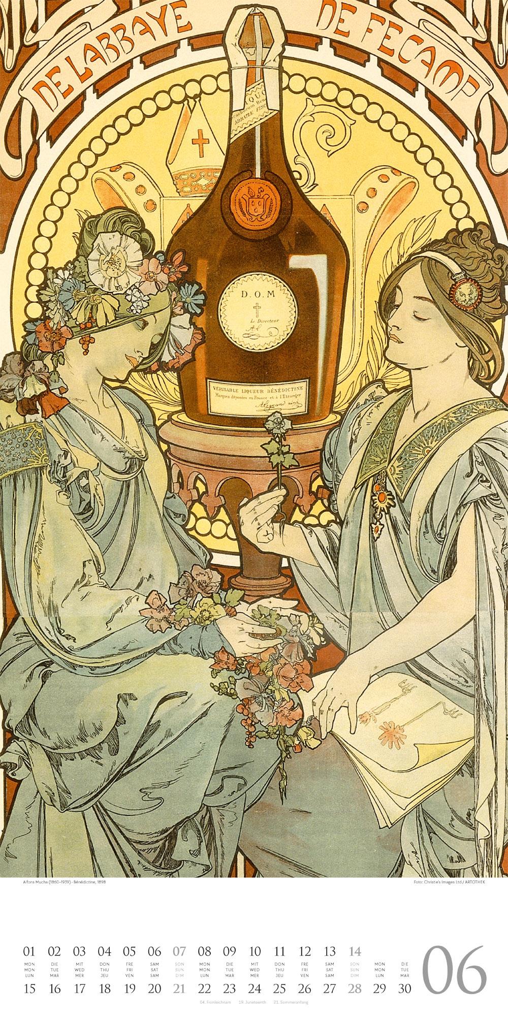Beispielinhalt (Bild) Alfons Mucha Kalender 2026