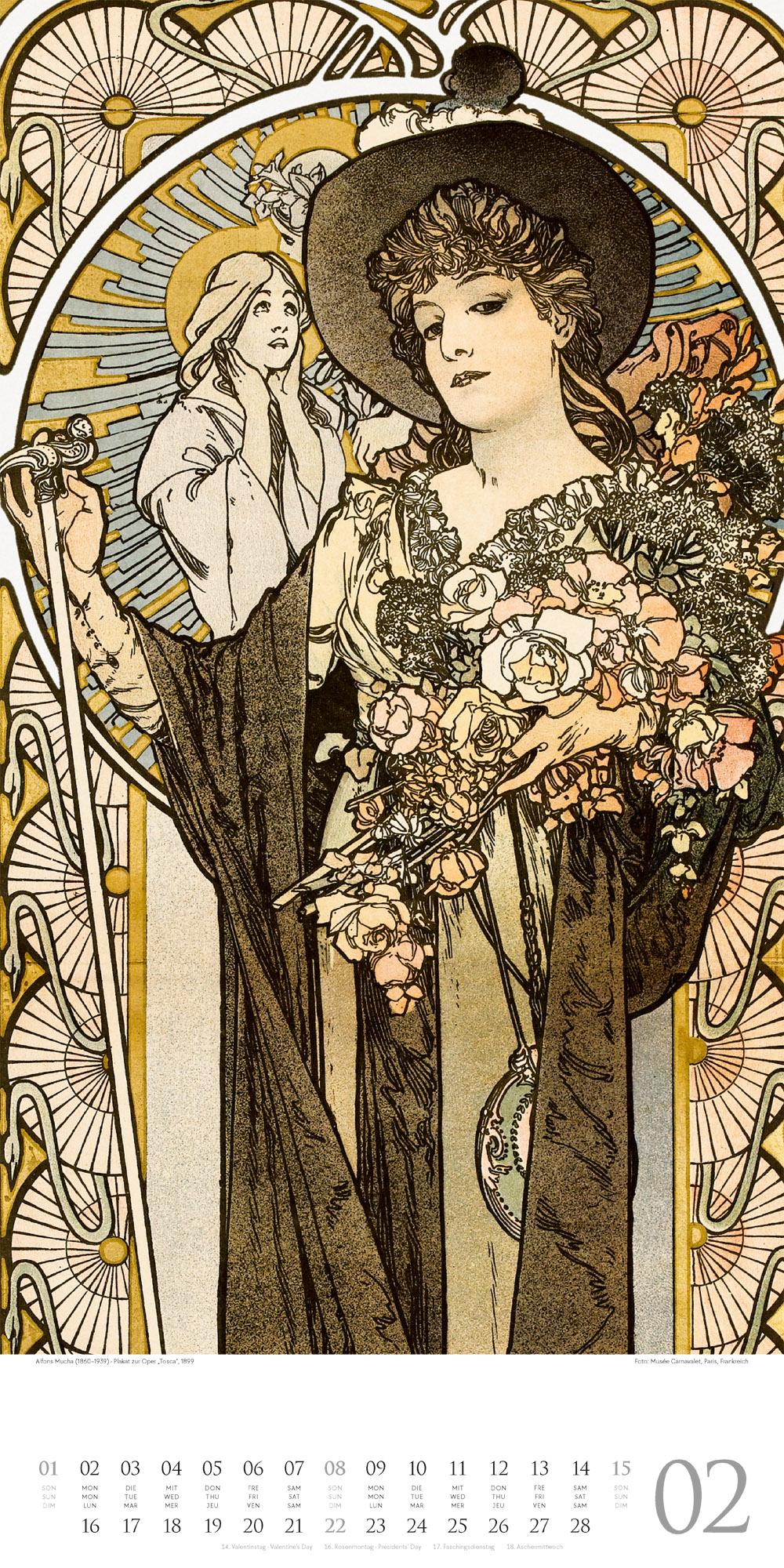 Beispielinhalt (Bild) Alfons Mucha Kalender 2026