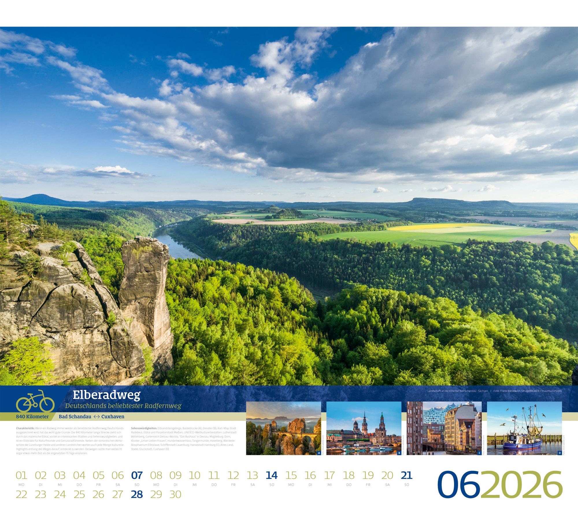 Beispielinhalt (Bild) Deutschlands schönste Radfernwege Kalender 2026