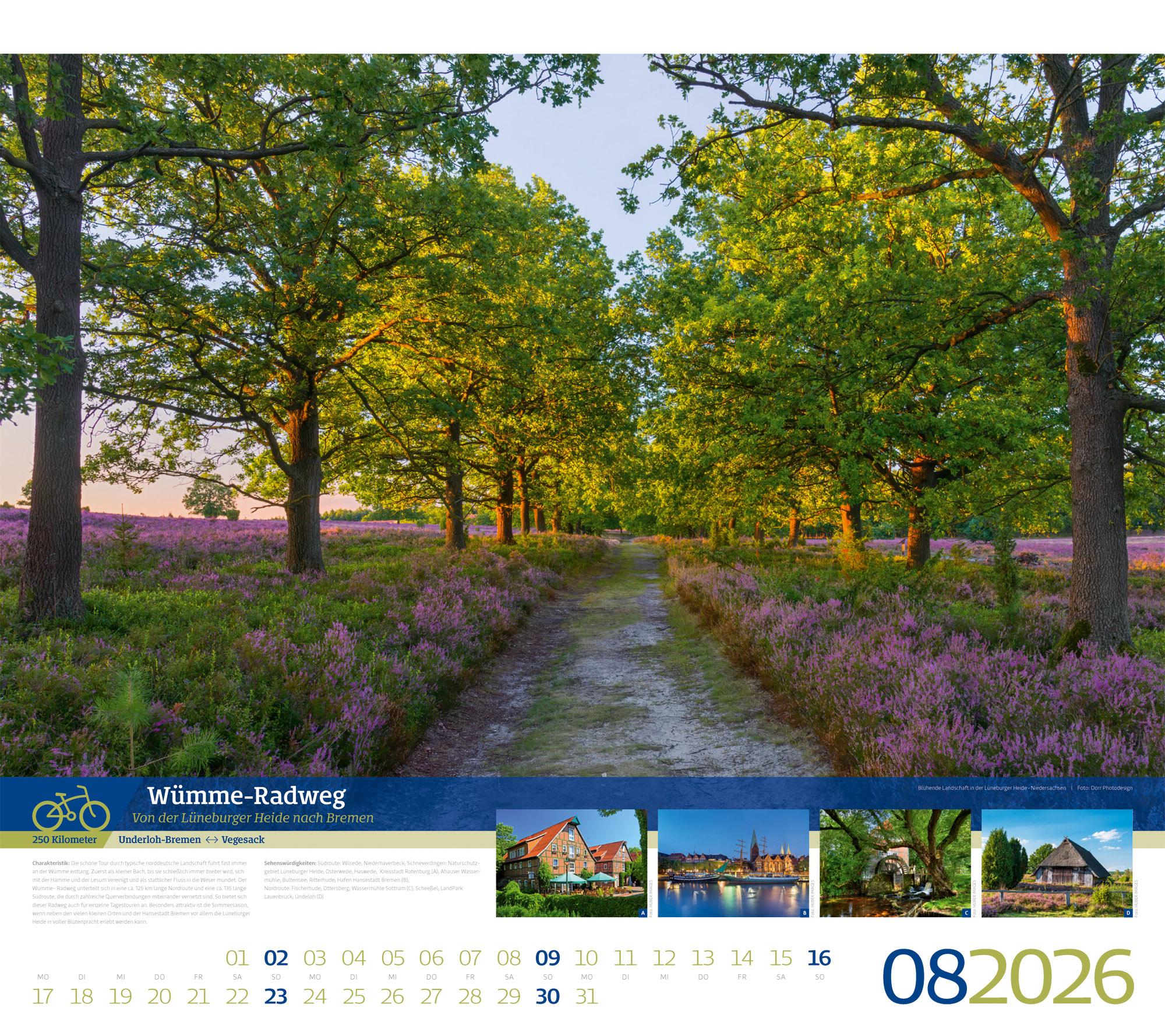 Beispielinhalt (Bild) Deutschlands schönste Radfernwege Kalender 2026