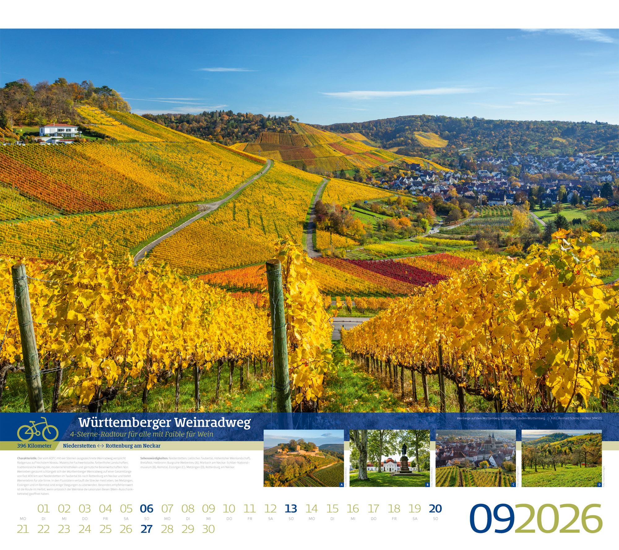 Beispielinhalt (Bild) Deutschlands schönste Radfernwege Kalender 2026