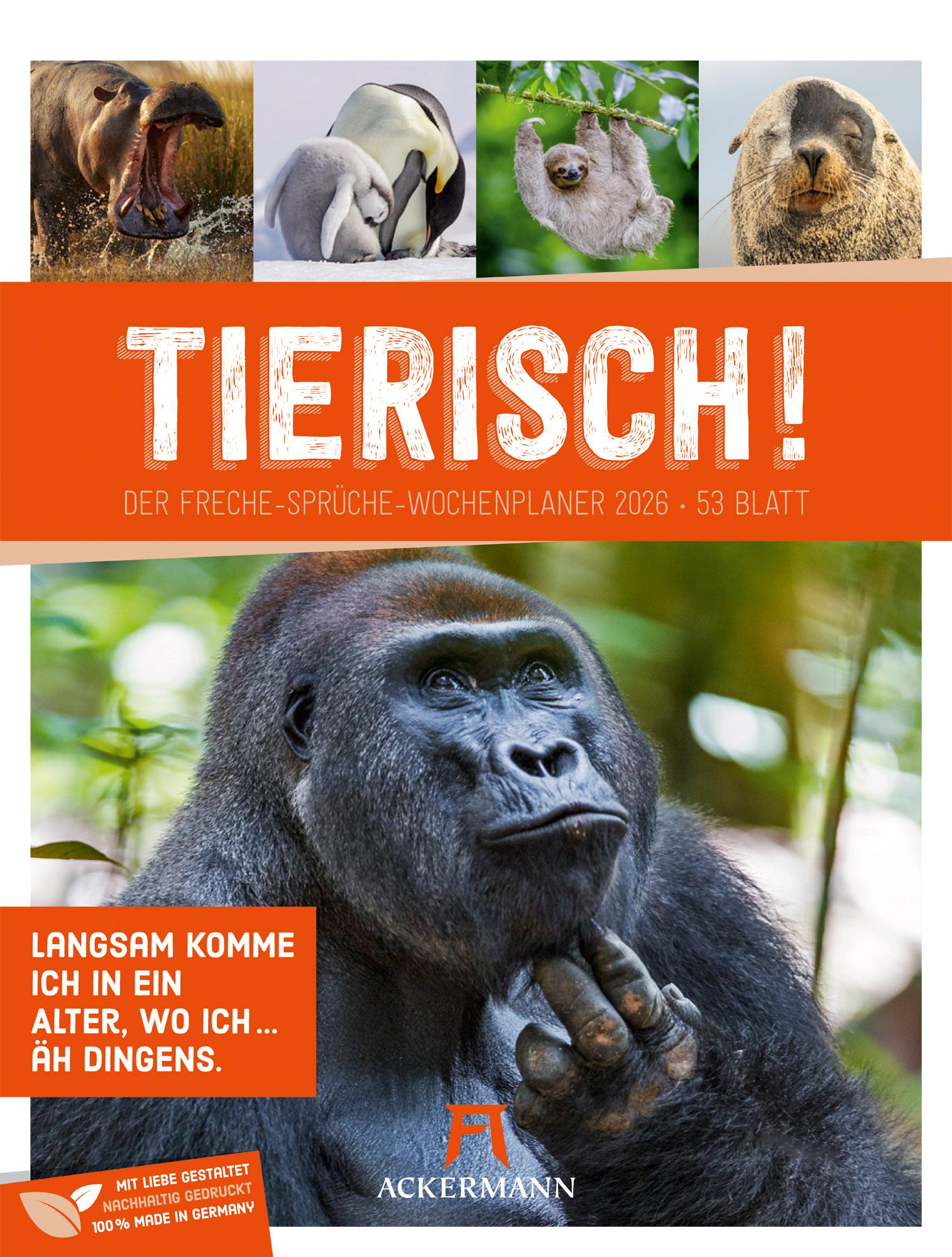 Vorderes Coverbild Tierisch Sprüchekalender Wochenplaner 2026