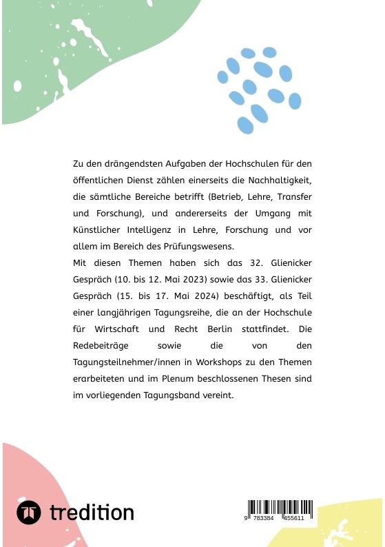 Rückseitencover Nachhaltigkeit in Ausbildung und Forschung für den öffentlichen Dienst und der Umgang mit Künstlicher Intelligenz an den Hochschulen für den öffentlichen Dienst