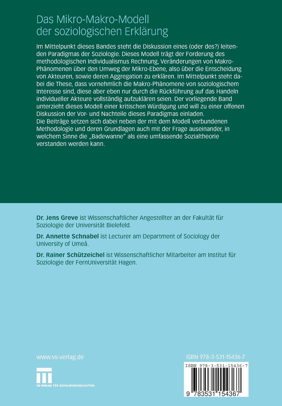 Rückseitencover Das Mikro-Makro-Modell der soziologischen Erklärung
