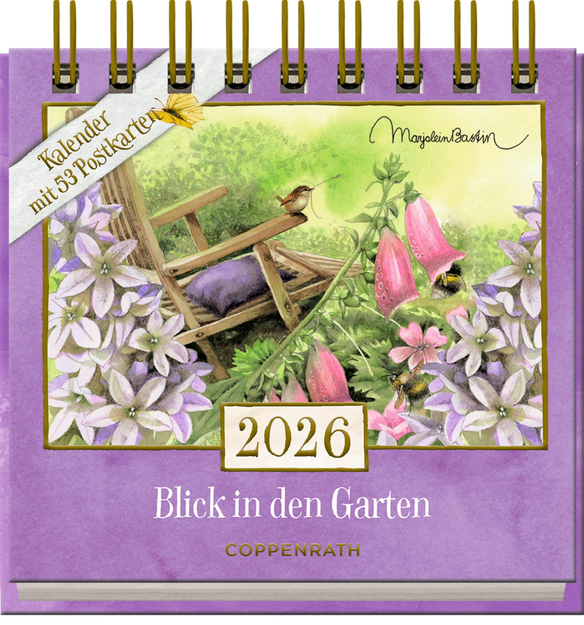 Beispielinhalt (Bild) Kalender mit 53 Postkarten 2026 - Blick in den Garten