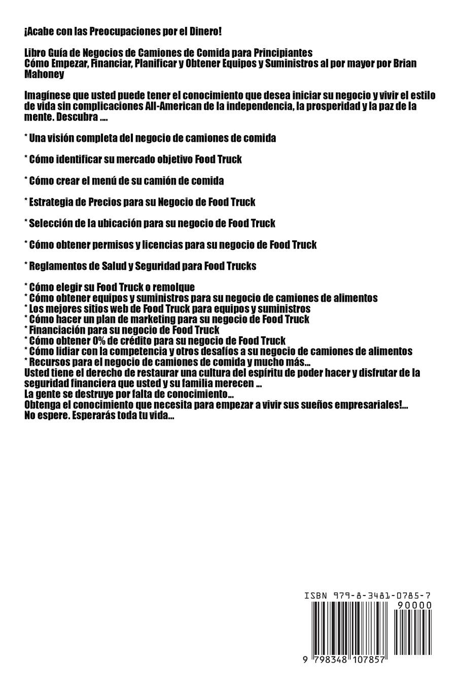 Rückseitencover Libro guía para principiantes sobre el negocio de los camiones de comida