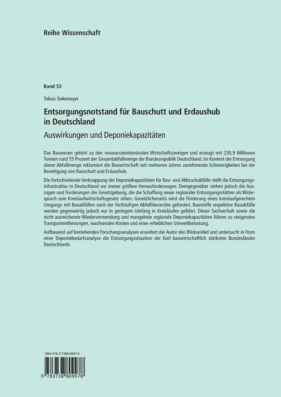 Rückseitencover Entsorgungsnotstand für Bauschutt und Erdaushub