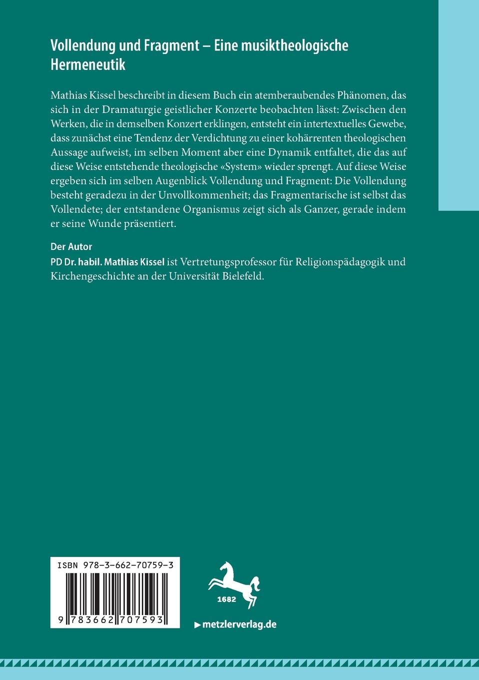 Rückseitencover Vollendung und Fragment - Eine musiktheologische Hermeneutik