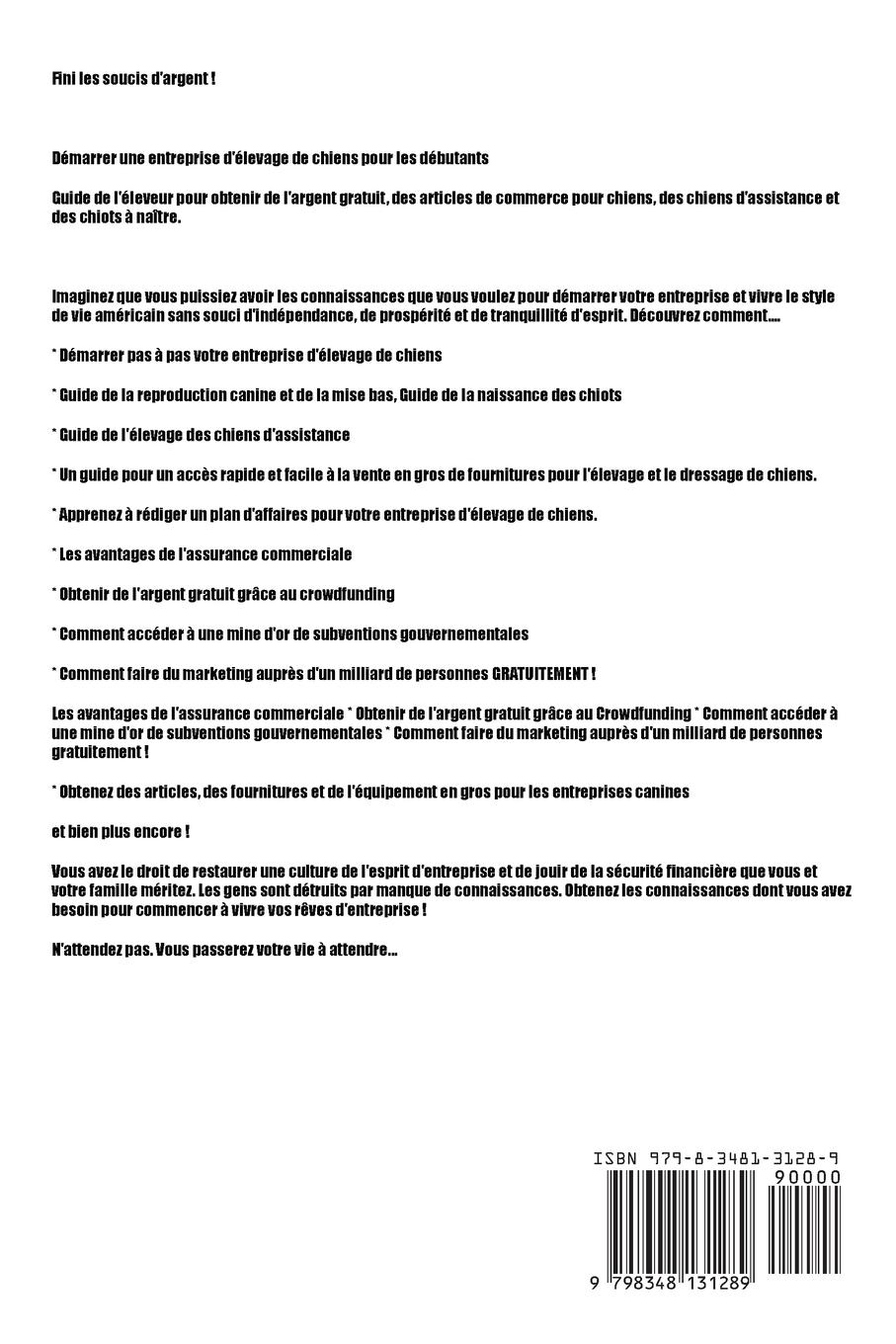 Rückseitencover Créer une entreprise d'élevage de chiens Livre pour les débutants