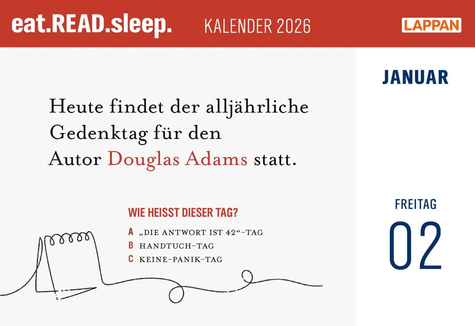 Beispielinhalt (Bild) eat.READ.sleep Tageskalender 2026