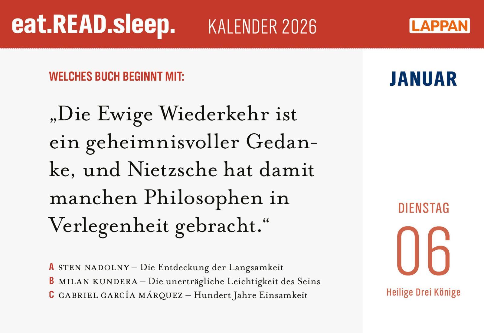 Beispielinhalt (Bild) eat.READ.sleep Tageskalender 2026