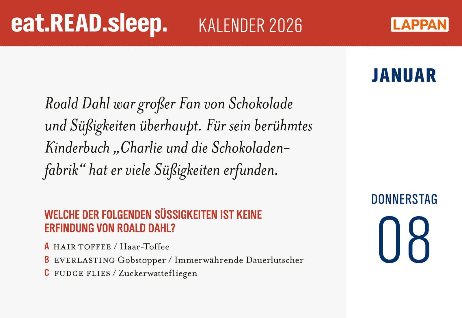 Beispielinhalt (Bild) eat.READ.sleep Tageskalender 2026