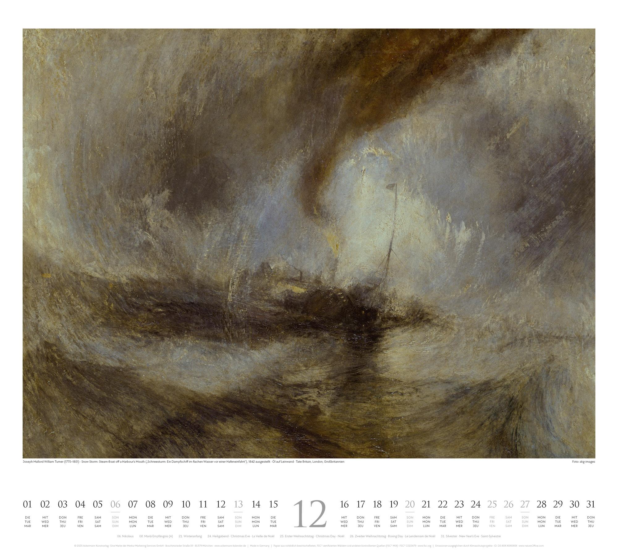 Beispielinhalt (Bild) William Turner Kalender 2026
