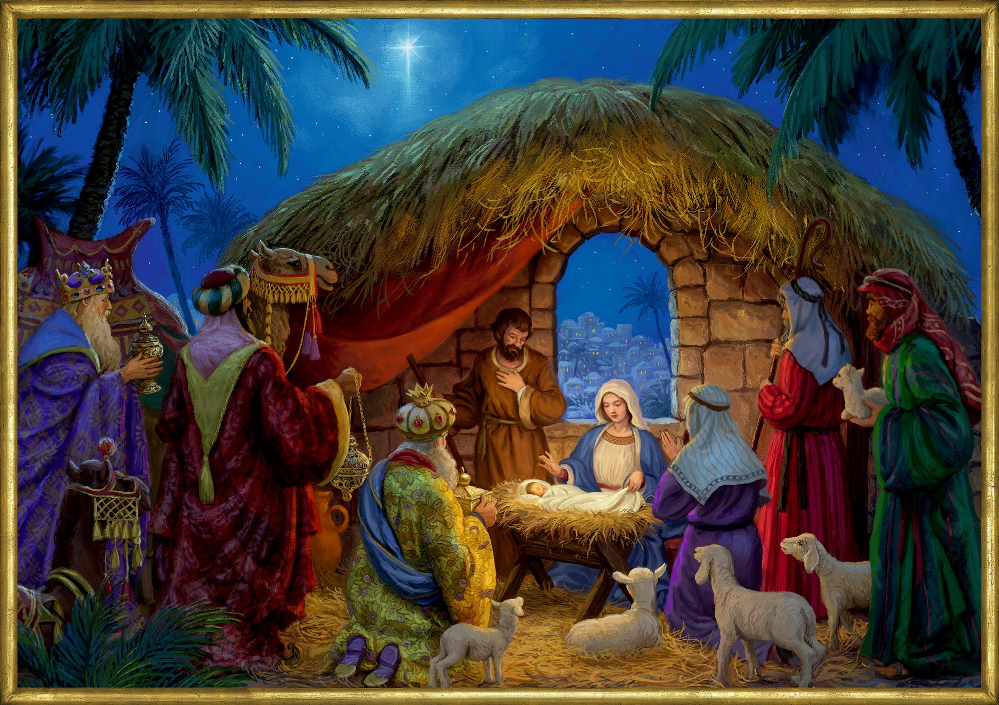 Vorderes Coverbild A3-Wand-Adventskalender - An der Weihnachtskrippe