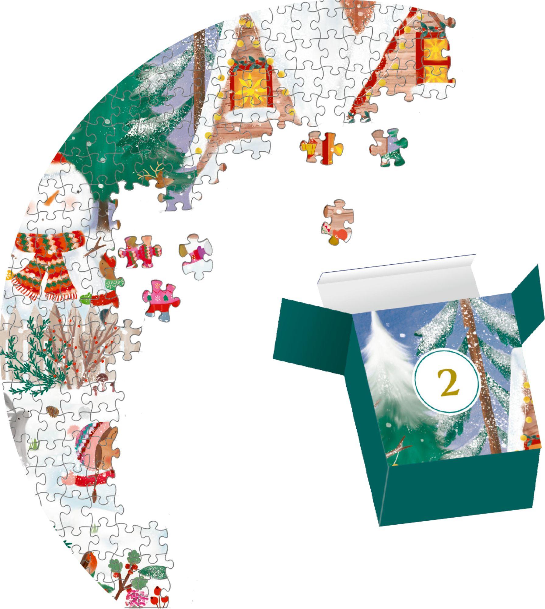 Beispielinhalt (Bild) Puzzle-Adventskalender - Fröhliche Winterzeit