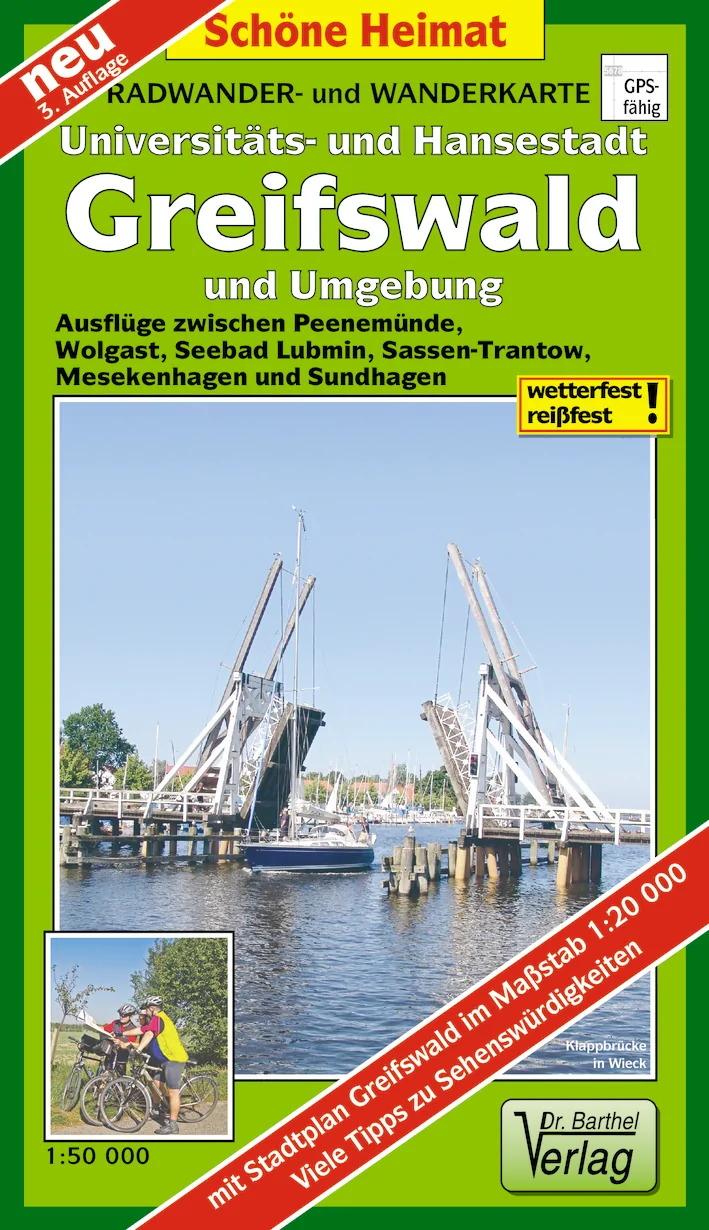 Vorderes Coverbild Hansestadt Greifswald und Umgebung Radwander- und Wanderkarte 1 : 50 000. Mit Stadtplan Greifswald. 1:20000