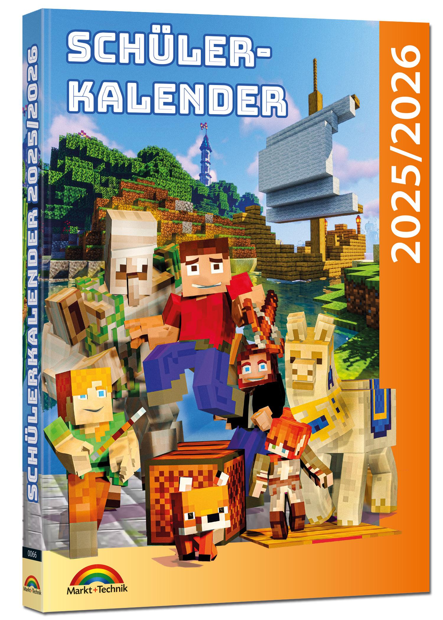 Vorderes Coverbild Schülerkalender 2025 / 2026 mit Minecraft; inklusive Tipps, Tricks & Crafting-Rezepten