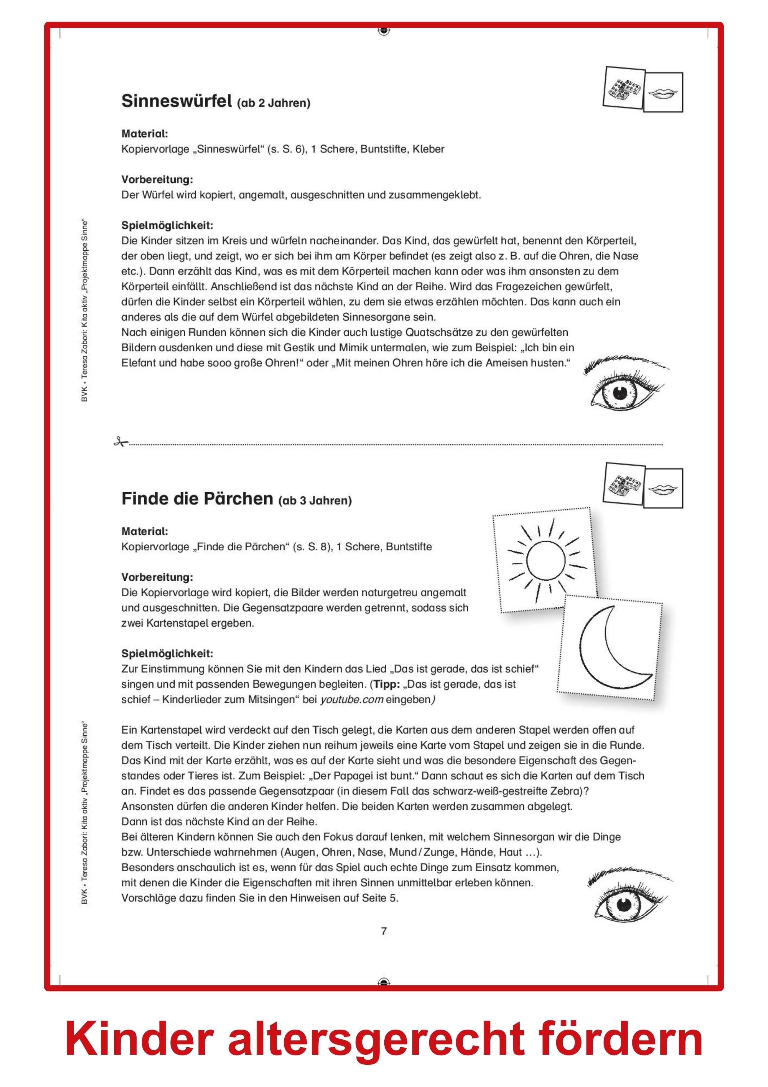 Beispielinhalt (Bild) Kita aktiv Projektmappe Sinne