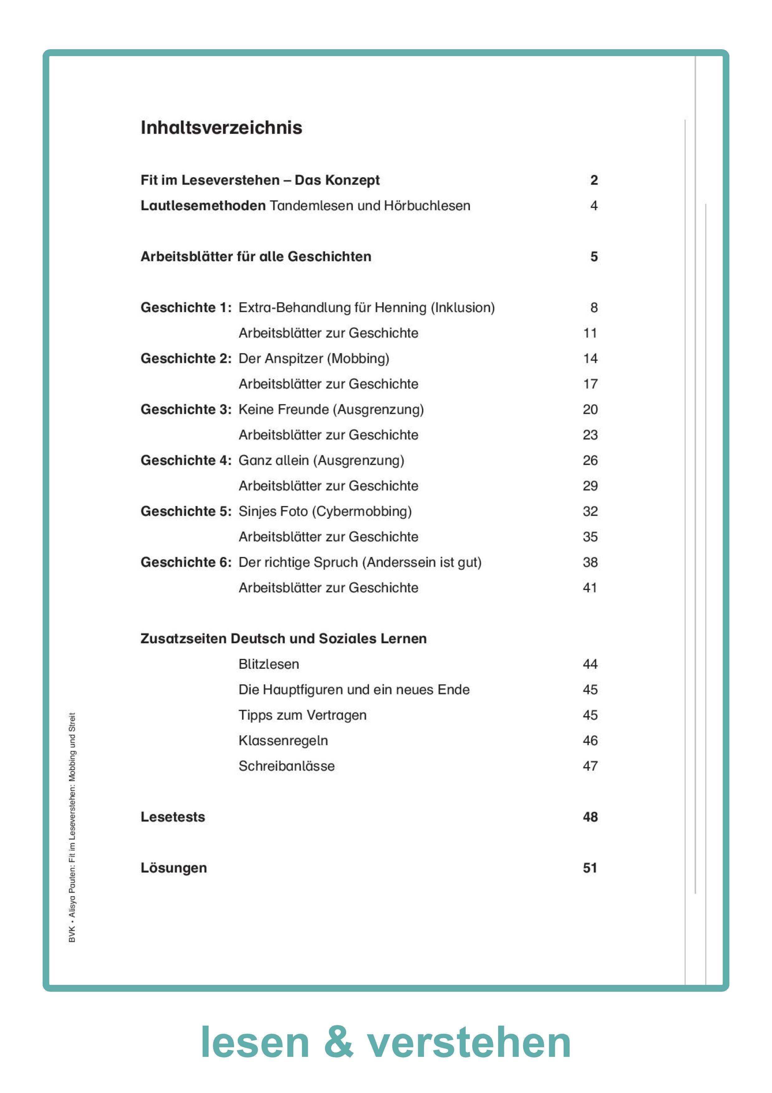 Beispielinhalt (Bild) Fit im Leseverstehen - Mobbing und Streit