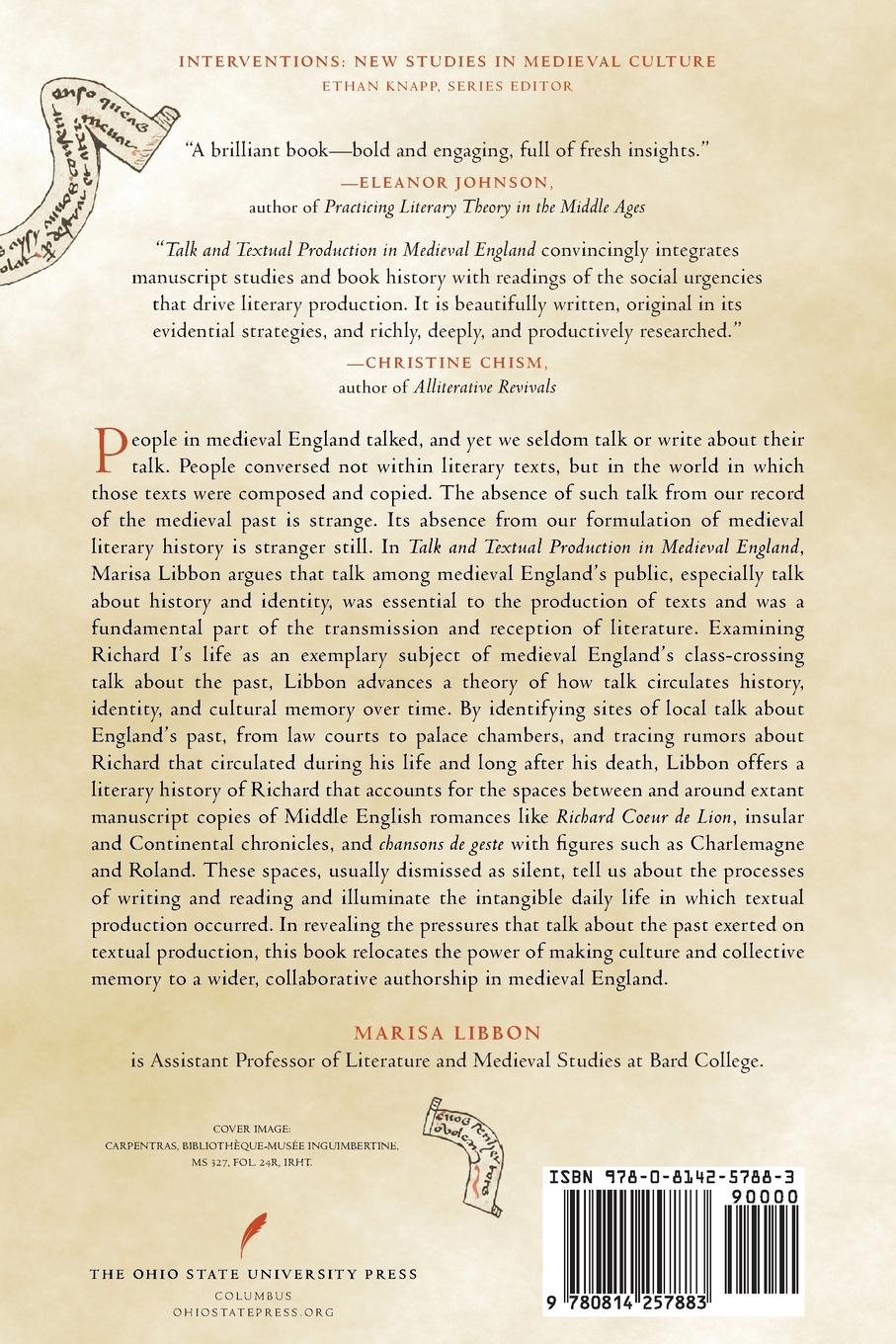Rückseitencover Talk and Textual Production in Medieval England