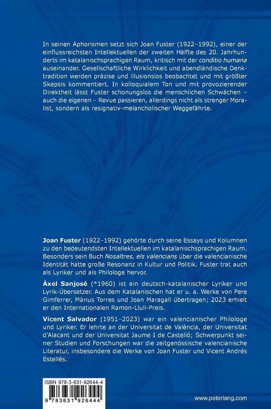 Rückseitencover Joan Fuster Aphorismen