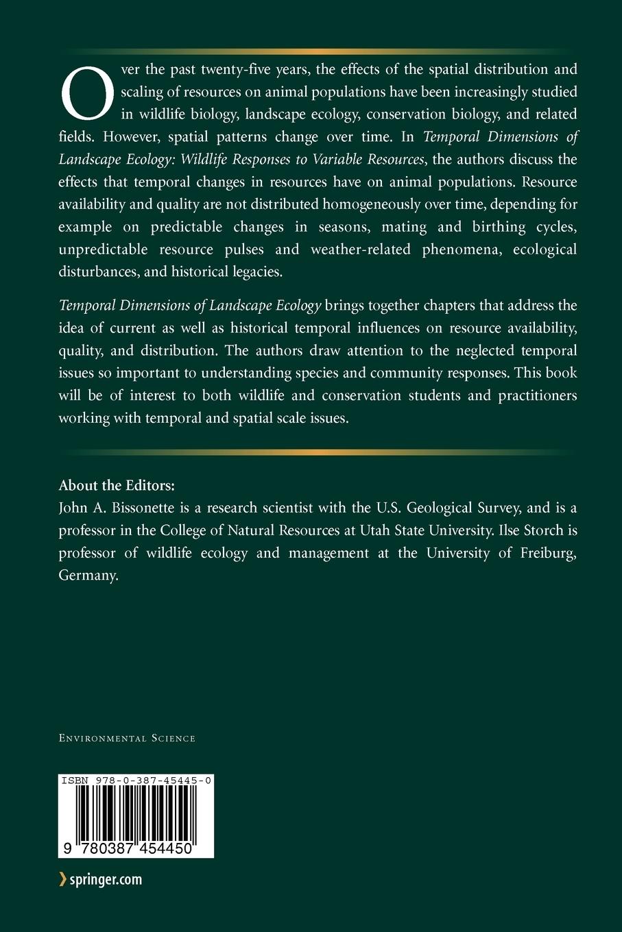 Rückseitencover Temporal Dimensions of Landscape Ecology