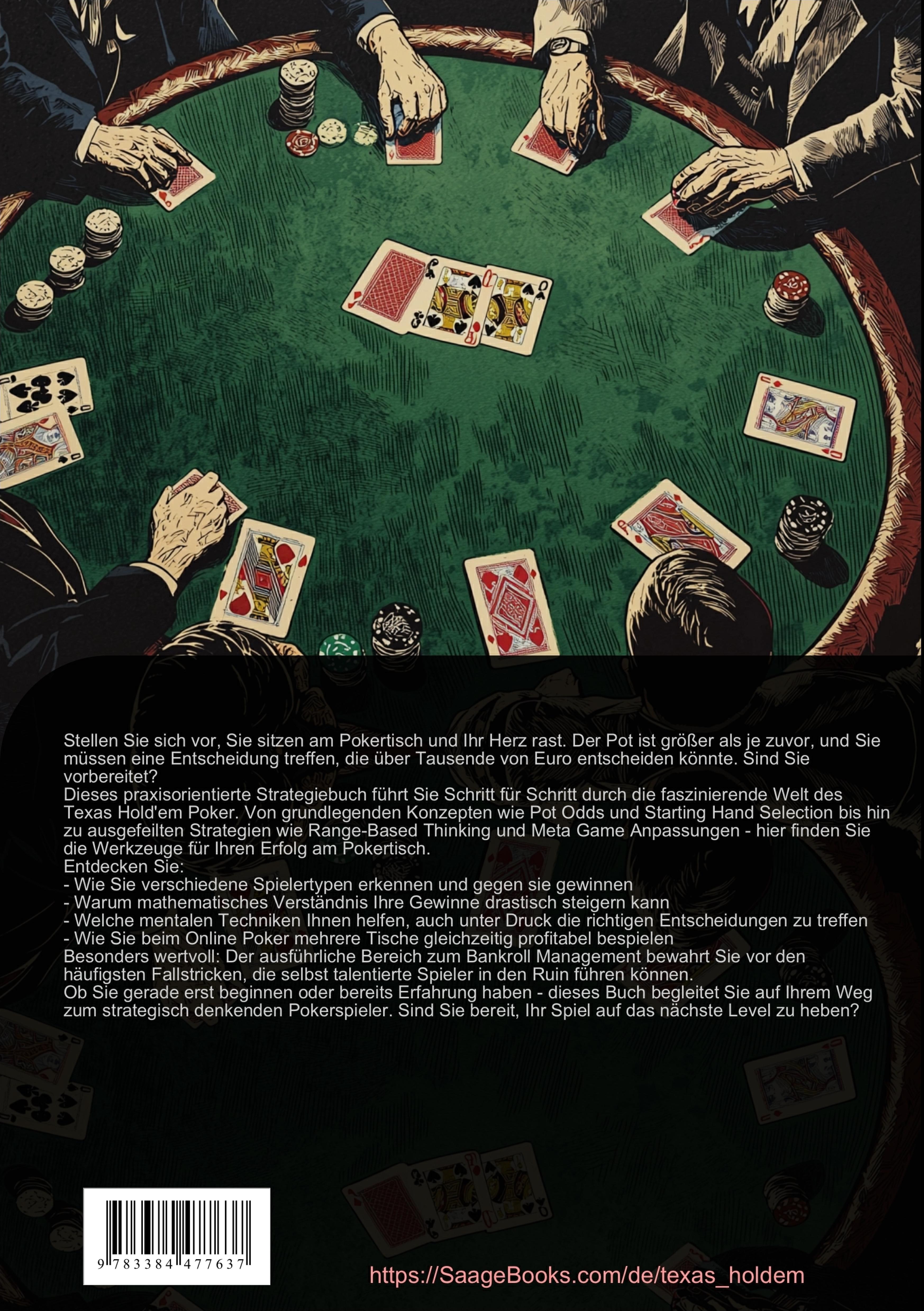 Rückseitencover Texas Hold'em Poker Buch: Die ultimative Strategie für Anfänger und Fortgeschrittene