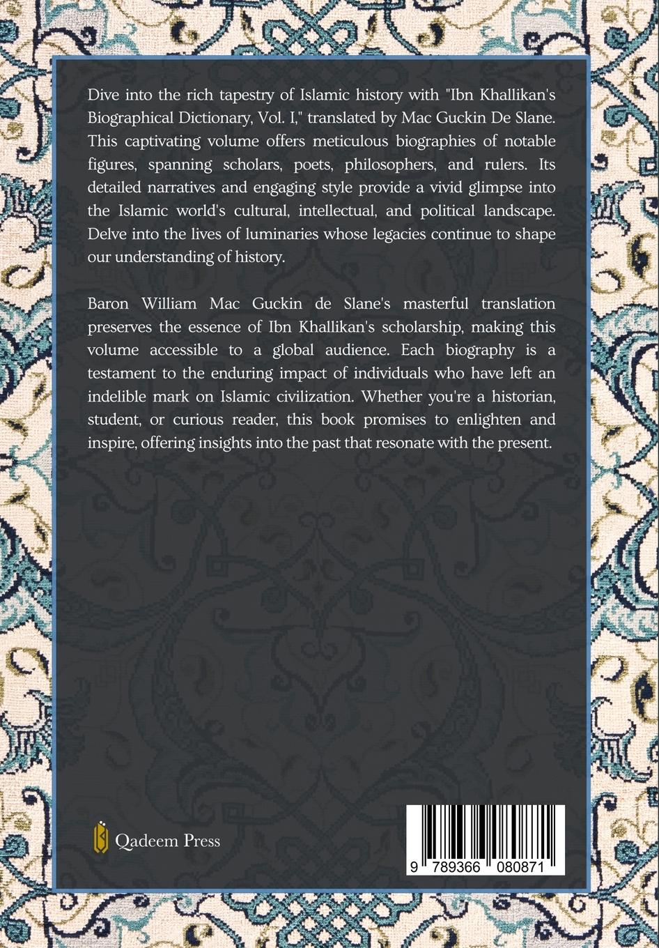 Rückseitencover Ibn Khallikan's Biographical Dictionary - Vol 1