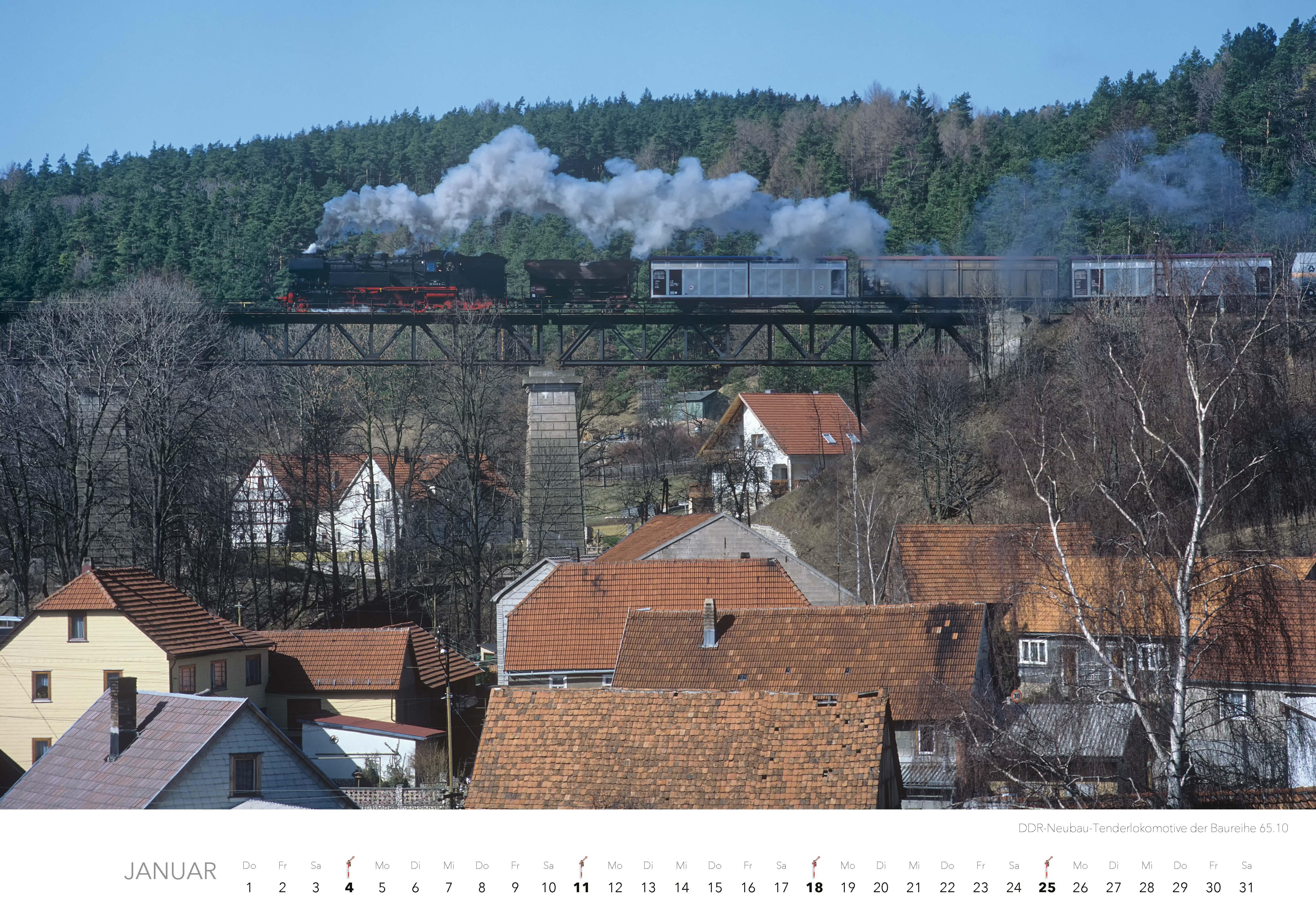 Beispielinhalt (Bild) Dampfloks in Farbe Kalender 2026
