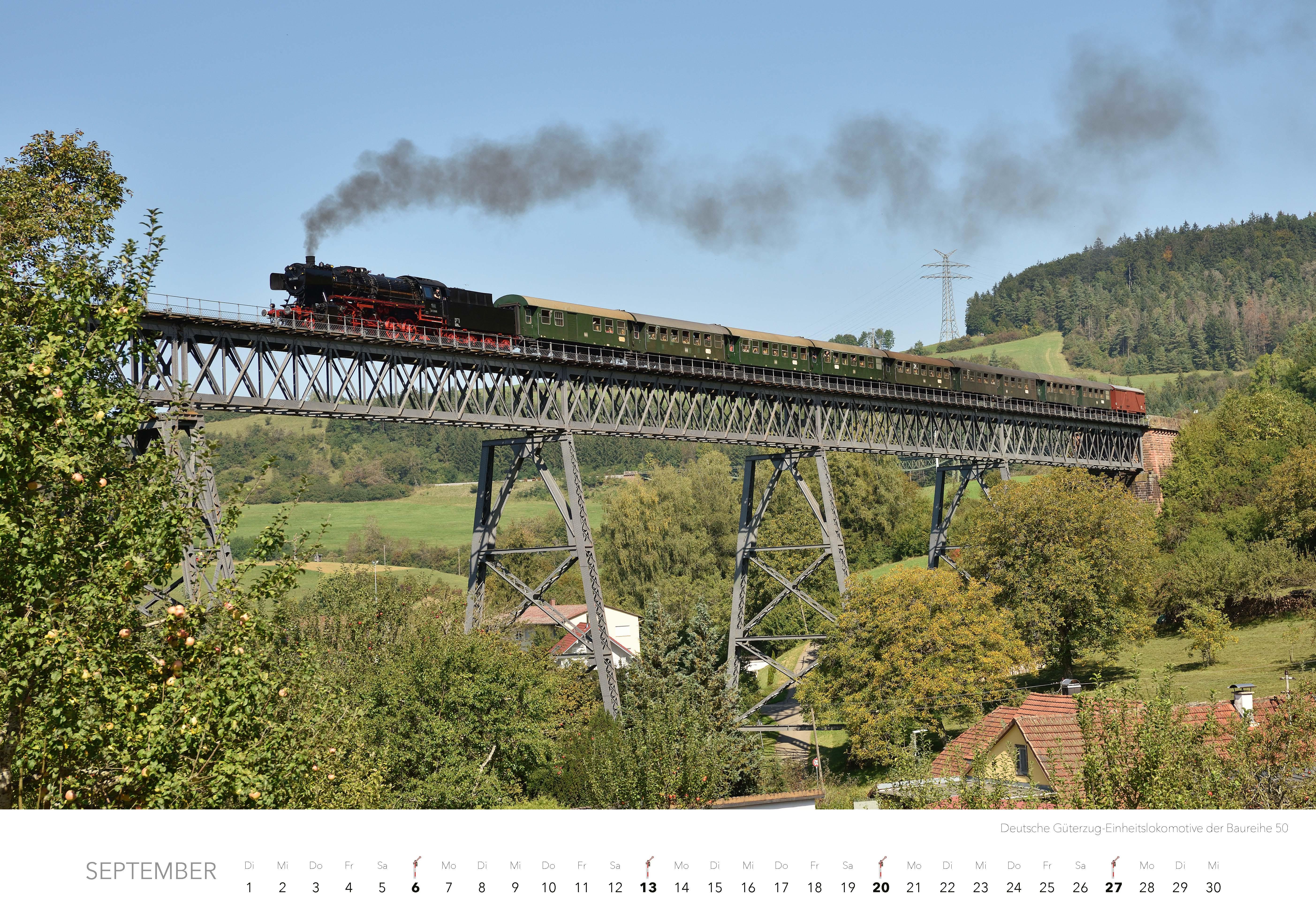 Beispielinhalt (Bild) Dampfloks in Farbe Kalender 2026