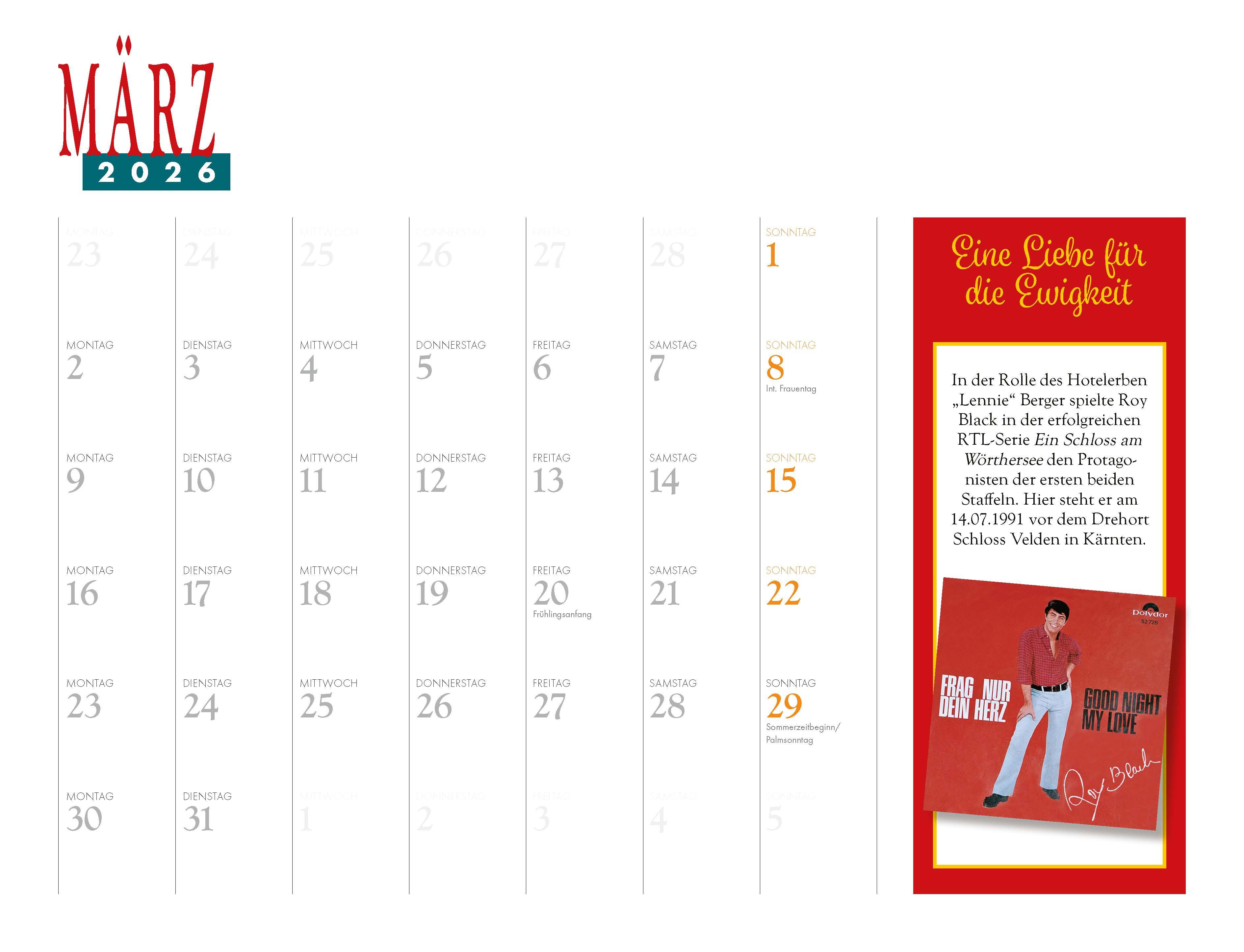 Beispielinhalt (Bild) Roy Black Kalender 2026