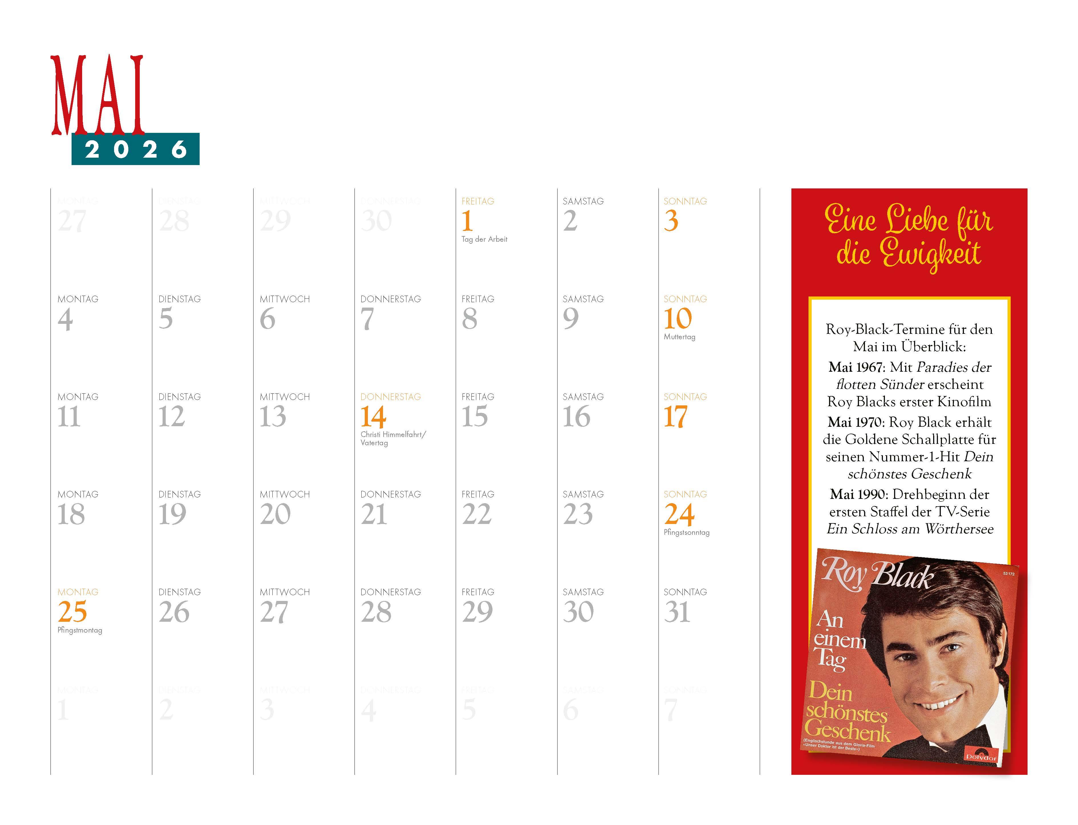 Beispielinhalt (Bild) Roy Black Kalender 2026