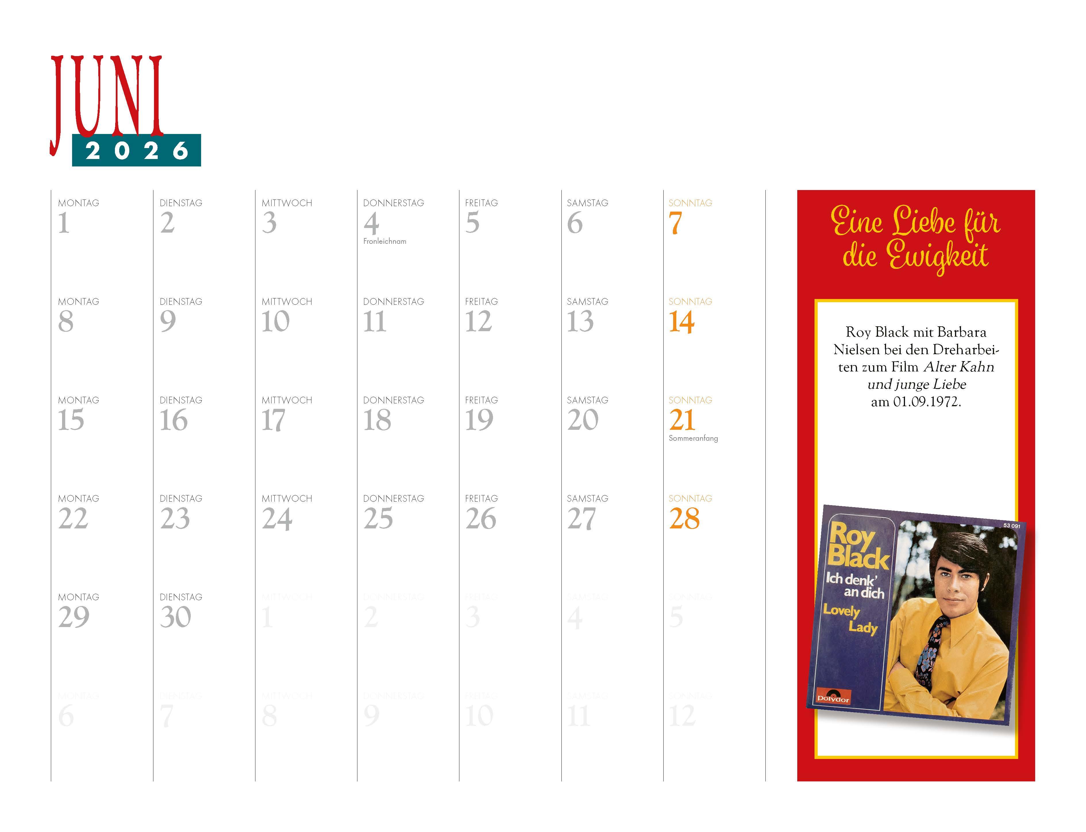 Beispielinhalt (Bild) Roy Black Kalender 2026